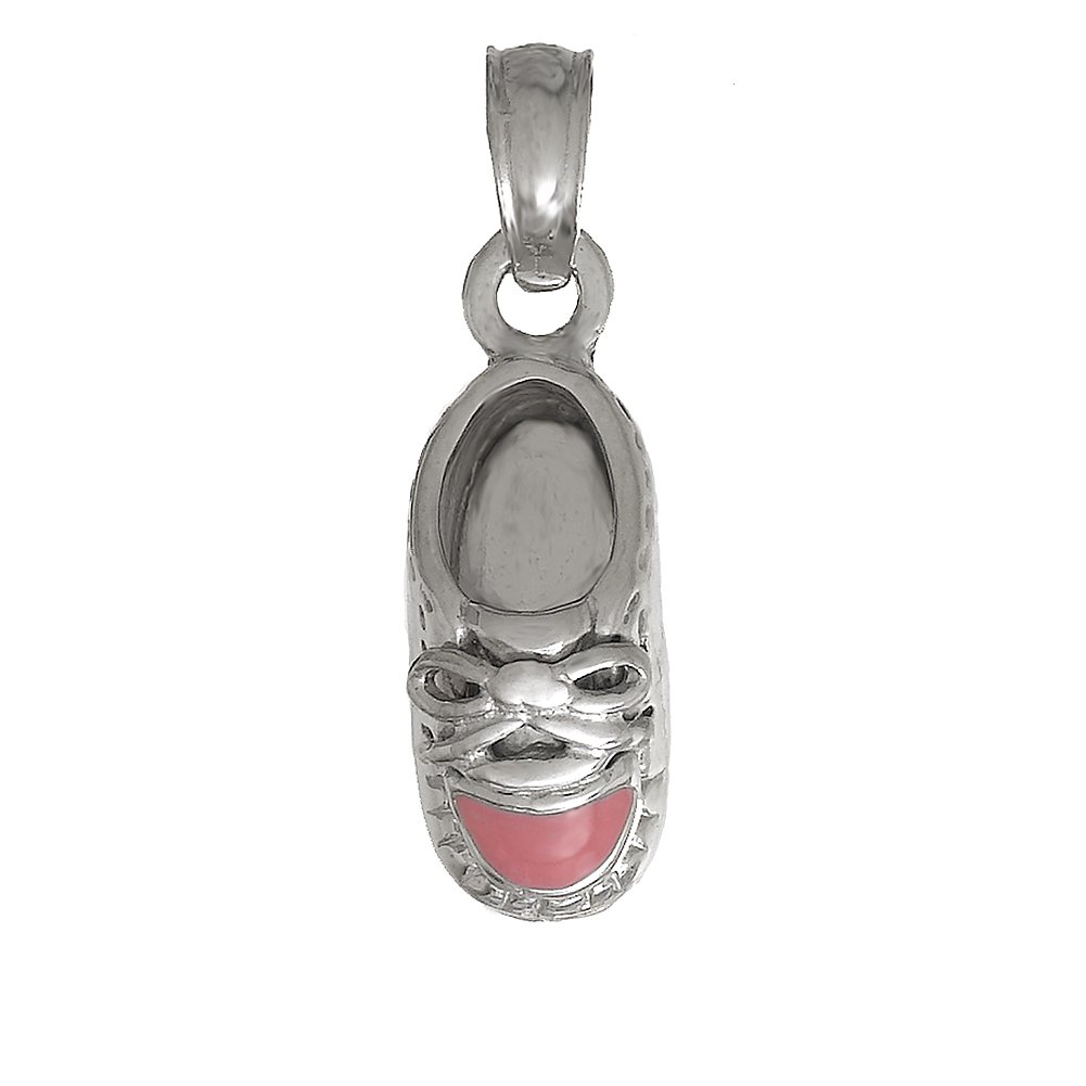 14K White Gold Mini Baby Shoe Charm Pendant with Pink Enamel - Elegant Jewelry Gift for Newborns, Christening, Baby Showers & Special Occasions