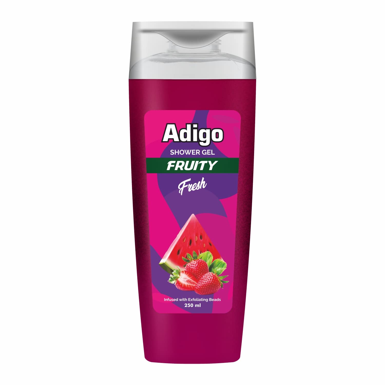 Adigo Shower Gel for Men & Women - Essential Oil Infused Body Wash with Exfoliating Beads | Moisturizing Formula & Odor Control | 250ml Fruity Scent | Perfect for Daily Shower & Post-Workout Refresh