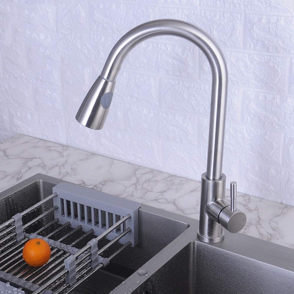 Stainless Steel Brushed Bathroom Faucet Trim Kit - Curved Pull Kitchen Faucet with Hot & Cold Double Control, 360° Rotating Design & Two Water Flow Modes for Sink - Perfect for Modern Bathrooms and Kitchens