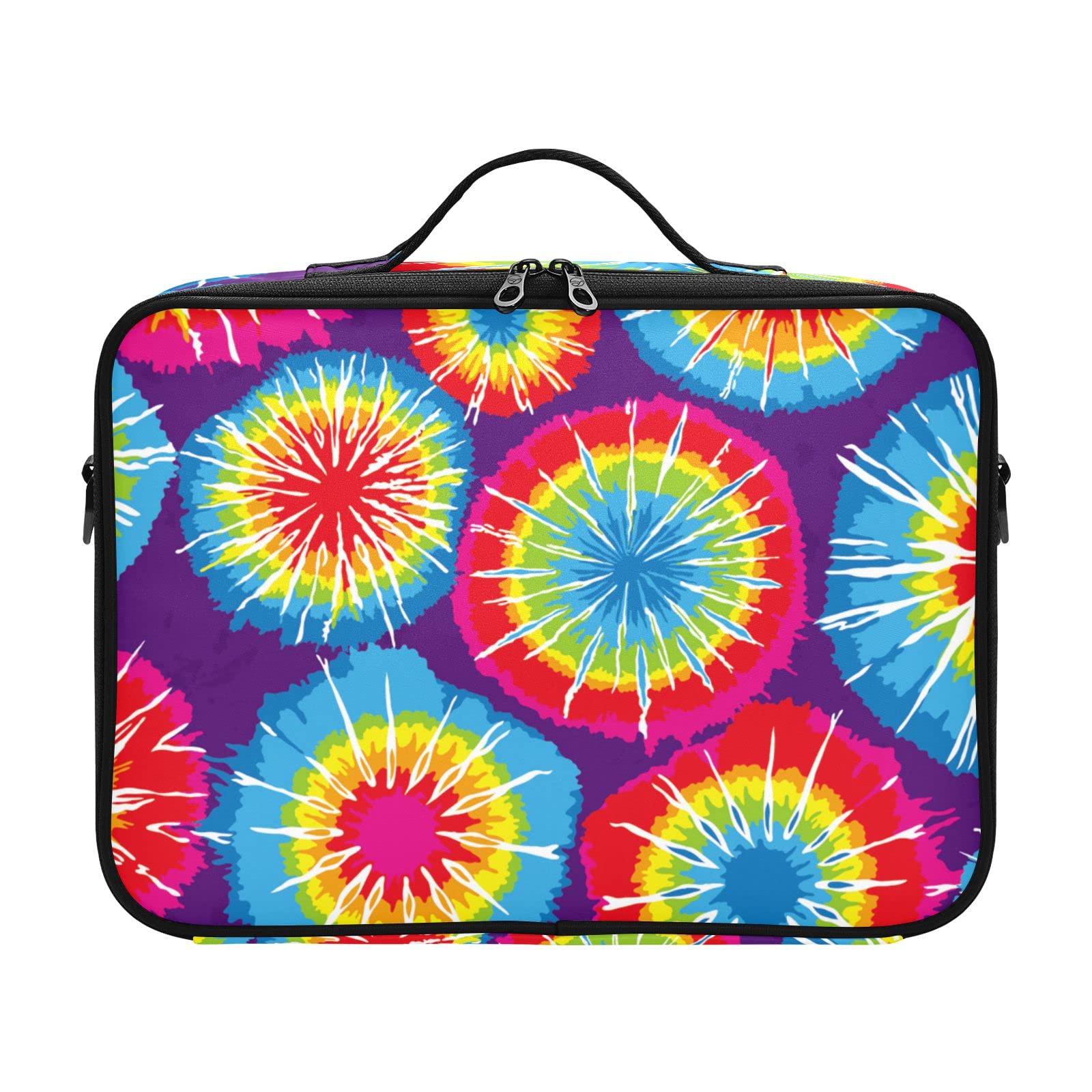 GAIREG Large Watercolor Ethnic Lotus Travel Makeup Bag - Rainbow Tie Dye Cosmetic Train Case Organizer for Women | Perfect for Travel, Gym & Daily Makeup Storage