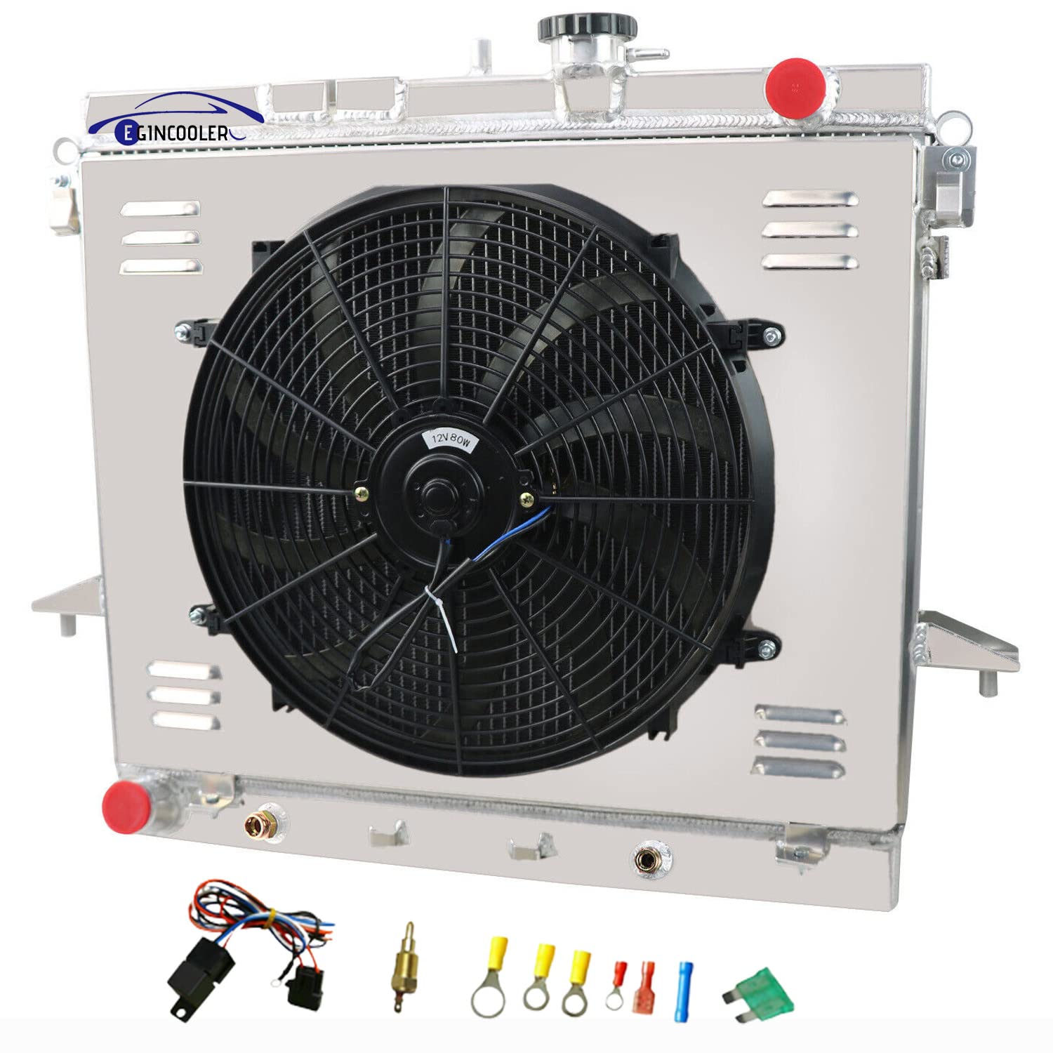 4 Row Aluminum Radiator for 2006-2012 GMC Canyon, 2006-2010 Hummer H3 H3T, 2009-2012 Chevy Colorado - All Aluminum Construction with Shroud Fan & Relay - Perfect for Off-Roading, Towing & High-Performance Cooling
