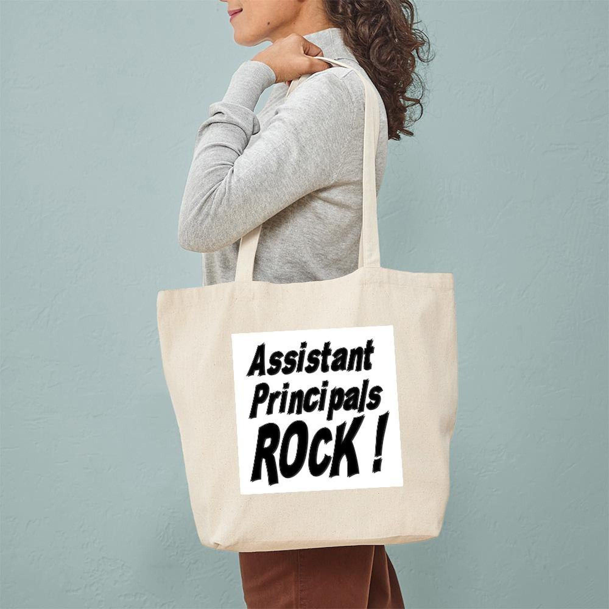 Assistant Principals Rock! Natural Canvas Tote Bag - Reusable Eco-Friendly Shopping Bag for Teachers, School Staff & Educators (Great for Work, Groceries & Everyday Use)