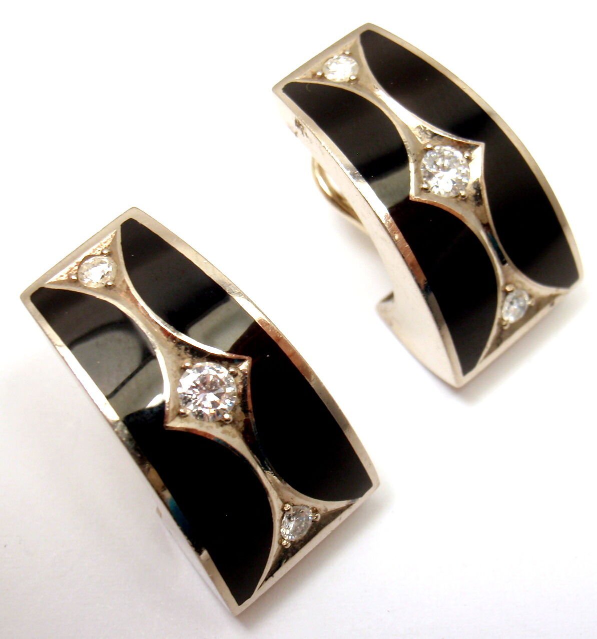 Stephen Webster 18K White Gold Diamond Black Enamel Earrings with Gift Box - Luxury Jewelry for Women, Perfect for Weddings, Parties & Special Occasions