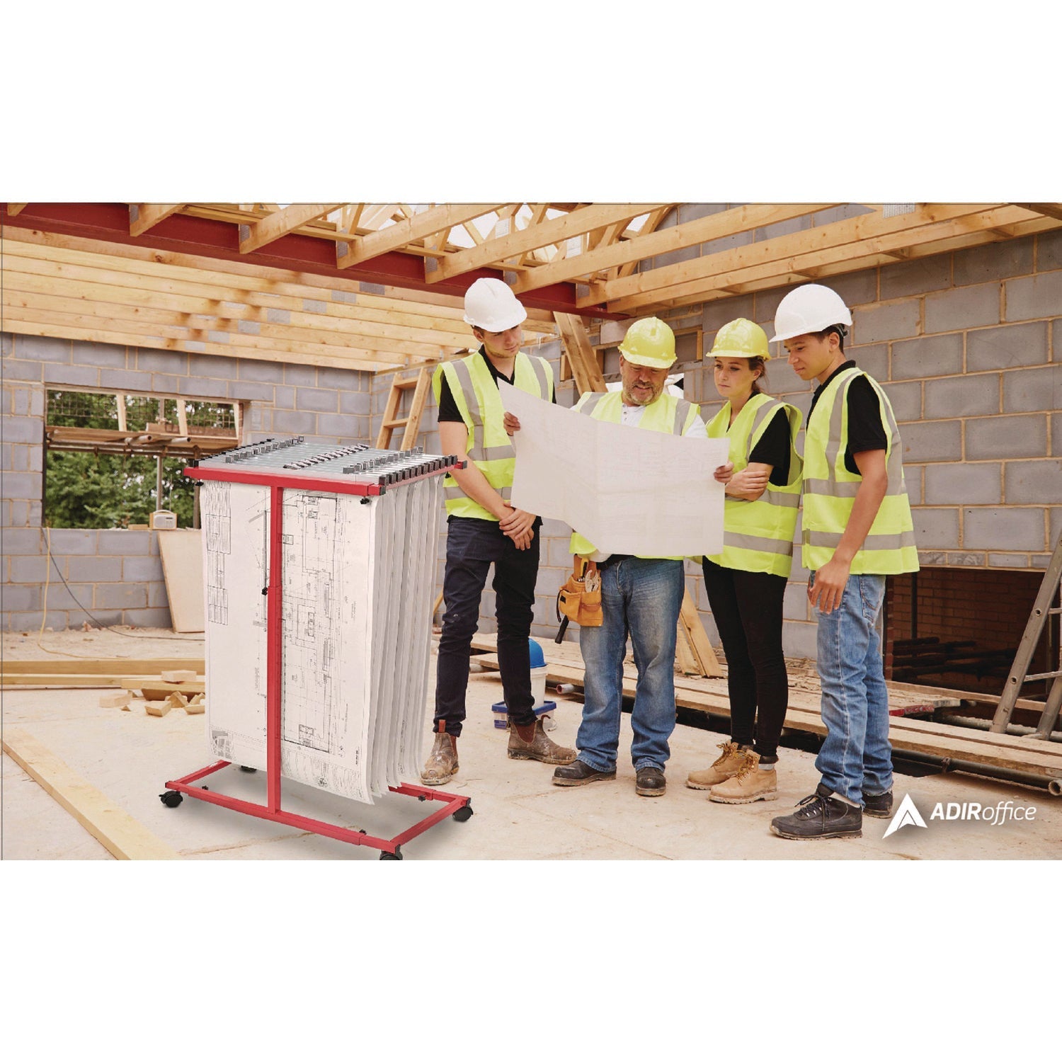 AdirOffice Blueprint Storage Cabinet - Steel Vertical Plan Holder for Large Documents 15x27 to 47.25x57 Inches - Red (Perfect for Architects, Engineers & Construction Sites)