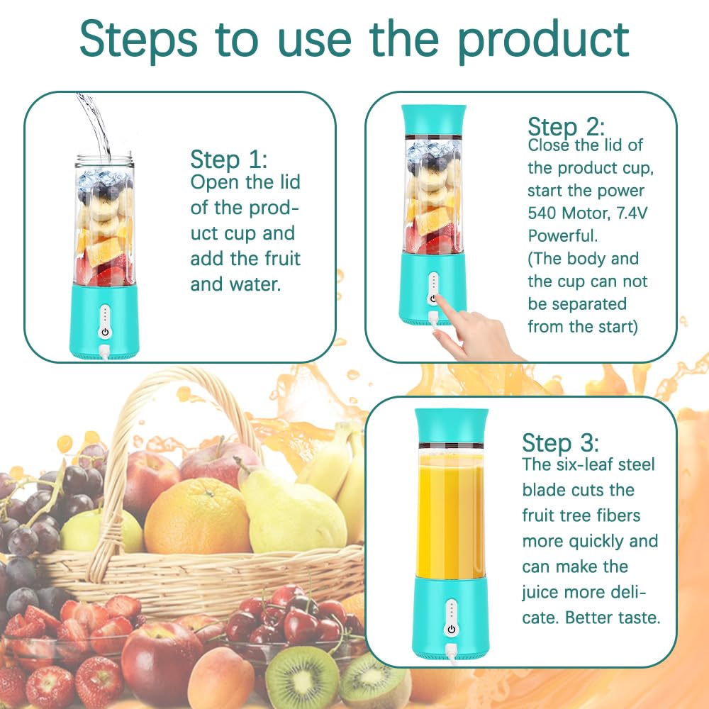 CLIUNT 500ML USB Portable Blender - Electric Mini Smoothie Maker with 6 Blades for Milk, Juice, Fruits, Shakes - Perfect for Family, Sports, Outdoor & Travel - Compact USB Rechargeable Personal Blender for Home, Gym, Camping and On-the-Go Healthy Drinks