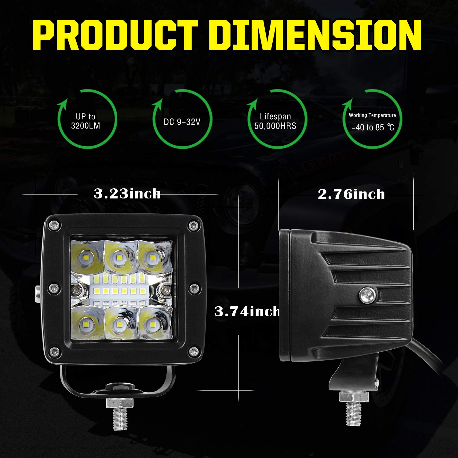 8PCS LED Light Pods - AAIWA 3 Inch 36W LED Cube Light Bar, Spot Flood Combo Off-Road Lights for Trucks, Pickups, RZR, ATV, UTE, UTV - Perfect for Night Driving, Camping & Outdoor Adventures