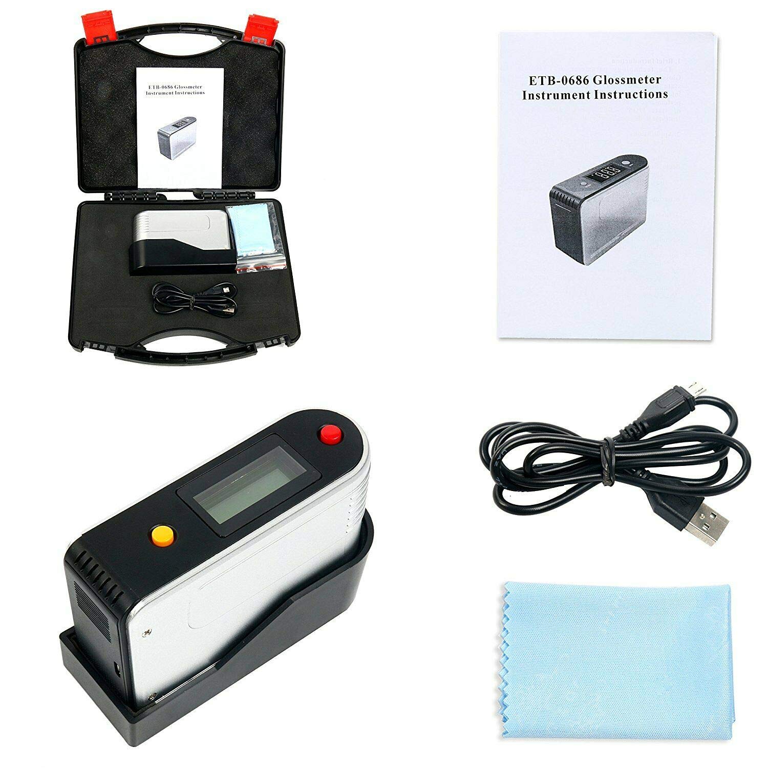 ETB 0686 Digital Gloss Meter 0-200GU - Precision Paint, Marble & Ceramic Tile Surface Gloss Tester (Black & Grey) - Perfect for Quality Control in Automotive, Furniture & Construction Industries