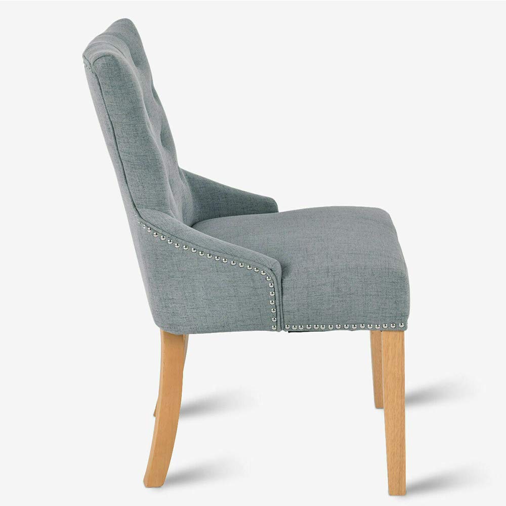 Modern Light Grey Tufted Fabric Dining Chairs Set of 2 - Armless Upholstered Side Chairs with Wooden Legs (22