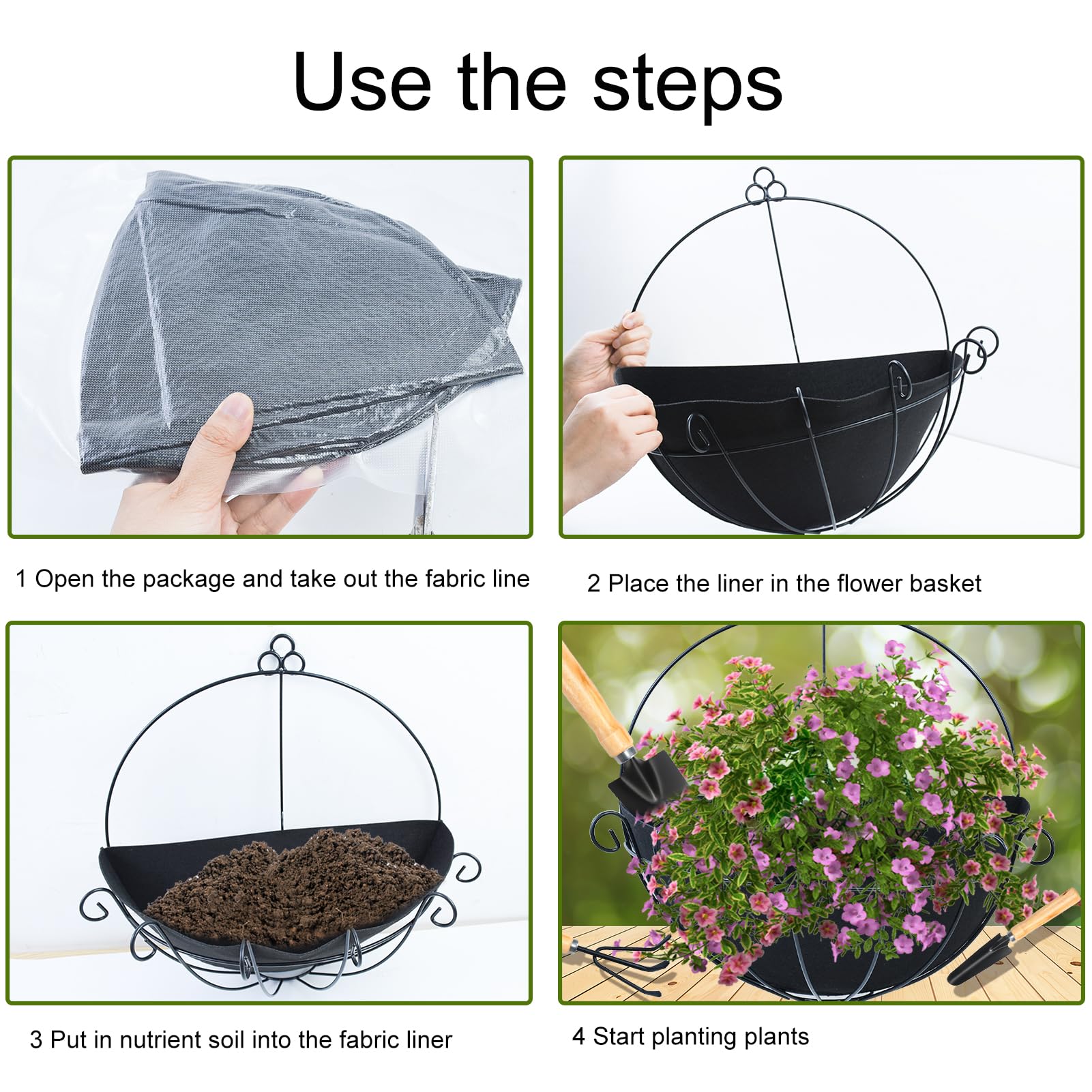 3PCS 14 Inch Half Round Planter Liners - Breathable Fabric Flower Basket Liners, Black Felt Liner for Wall Hanging Baskets - Coconut Liner Alternative for Indoor/Outdoor Plants, Garden Decor