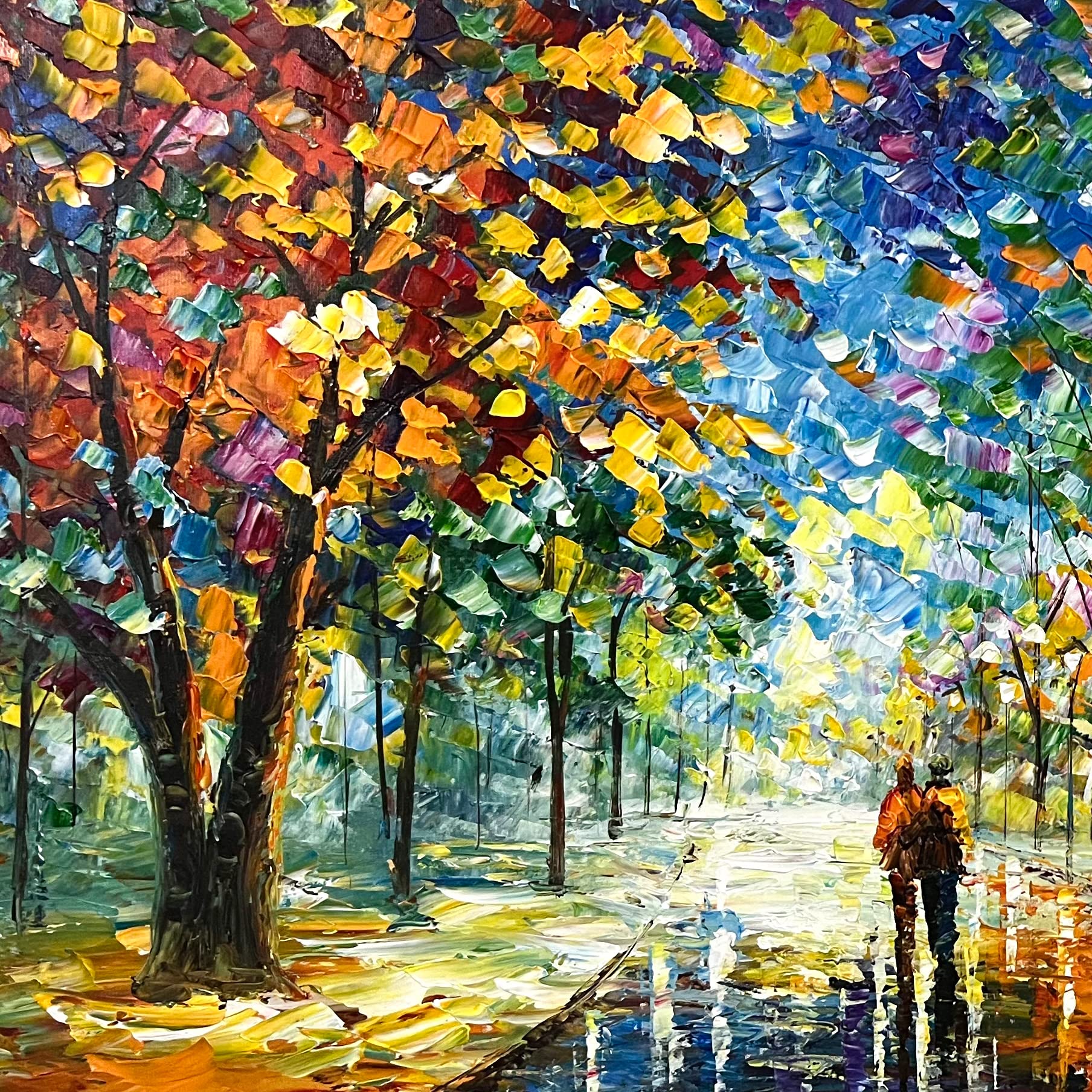 Hand-Painted Modern Park Landscape Oil Painting on Canvas - Contemporary Abstract Wall Art Decor 24x48 Inch - Perfect for Living Room, Bedroom & Office Decorations