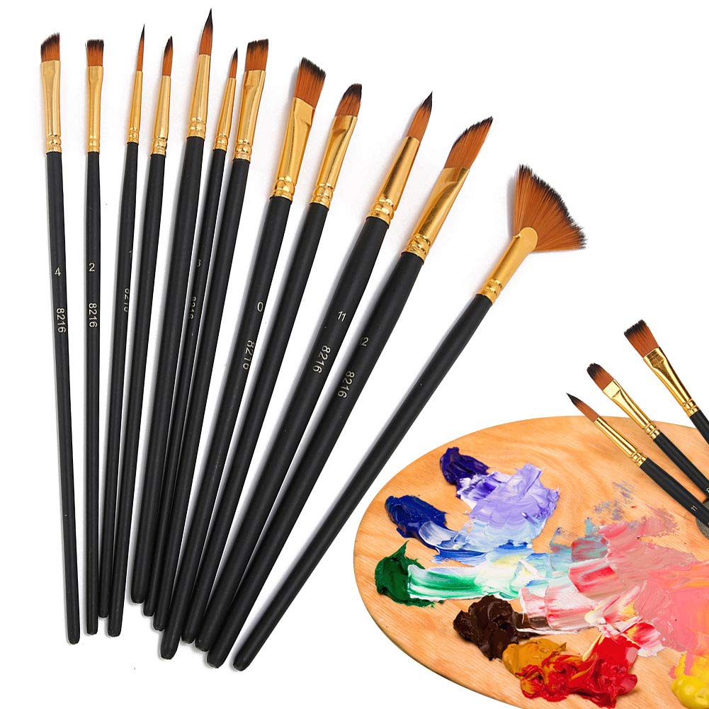 12Pcs Professional Oil Paint Brush Set for Acrylic, Gouache & Oil Painting - Black Bristles - Perfect for Artists, Beginners & DIY Home Decor Projects