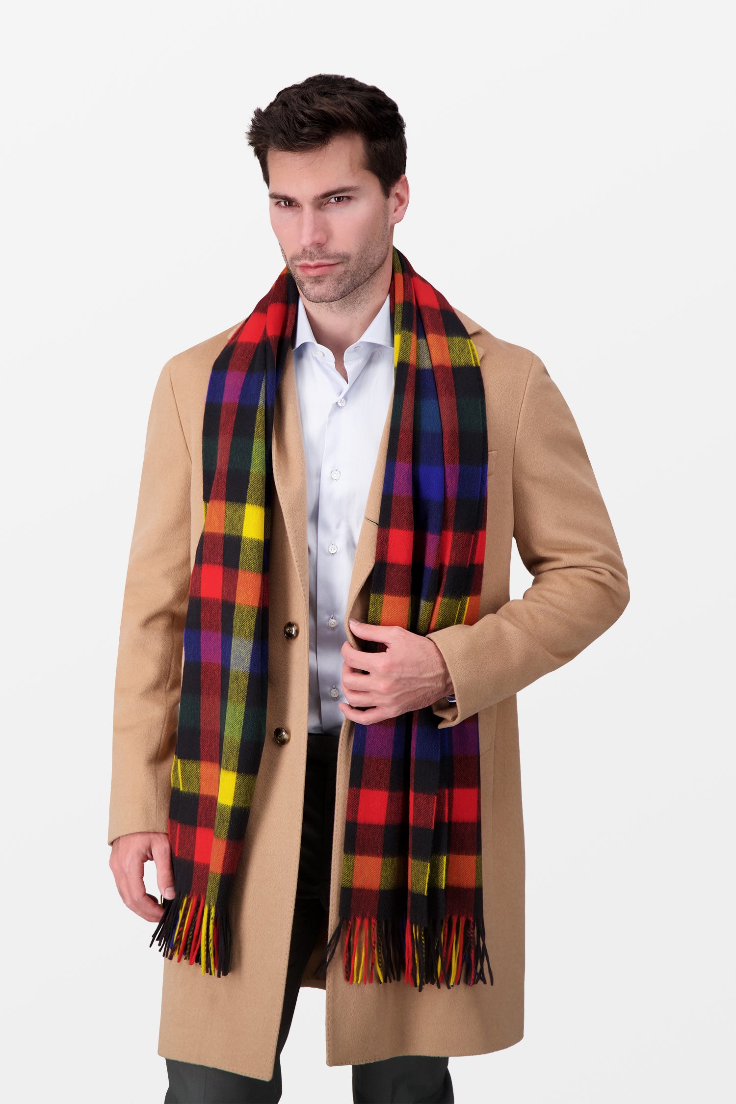Joshua Ellis Multicolor Classic Check Ripple Scarf - Soft Wool Blend Winter Wrap for Women & Men - Perfect for Cold Weather, Office & Holiday Outfits