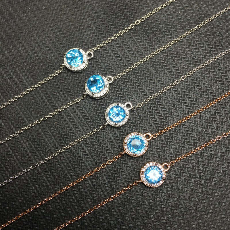 18K Rose Gold Swiss Blue Topaz Chain Bracelet - November Birthstone Jewelry for Women, Elegant Gift for Birthday, Anniversary & Special Occasions | Perfect for Everyday Wear, Parties & Formal Events | FME B003