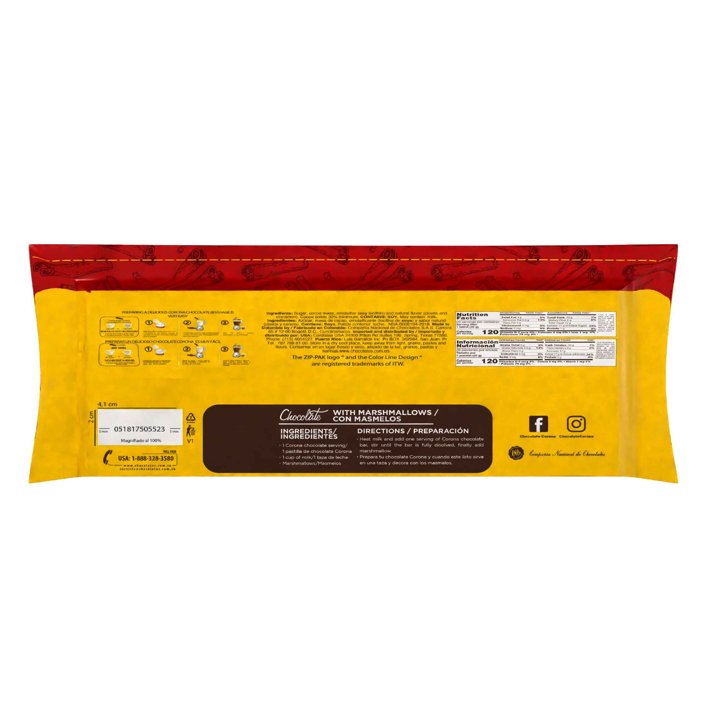 Premium Corona, Cloves & Cinnamon Dark Chocolate Tablets - 17.6 oz (500g) Pack of 1 | Gourmet Baking & Dessert Ingredient | Perfect for Hot Chocolate, Baking & Gift Giving