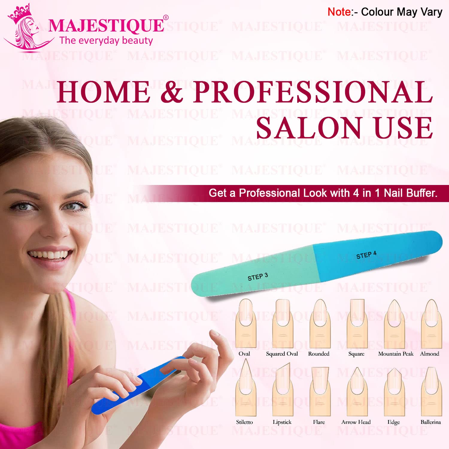 Majestique 4-in-1 Nail File & Buffer Set - Professional Manicure Tools for Smooth, Shiny Nails | All-Purpose Nail Care Kit with File, Buffer & Shiner | Perfect for Home & Salon Use | 1 Pack