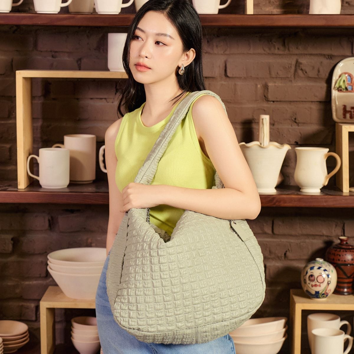 Vegan Leather Waffle Shoulder Bag for Women - Large Teal Crossbody Purse - Perfect for Work, Travel & Everyday Use
