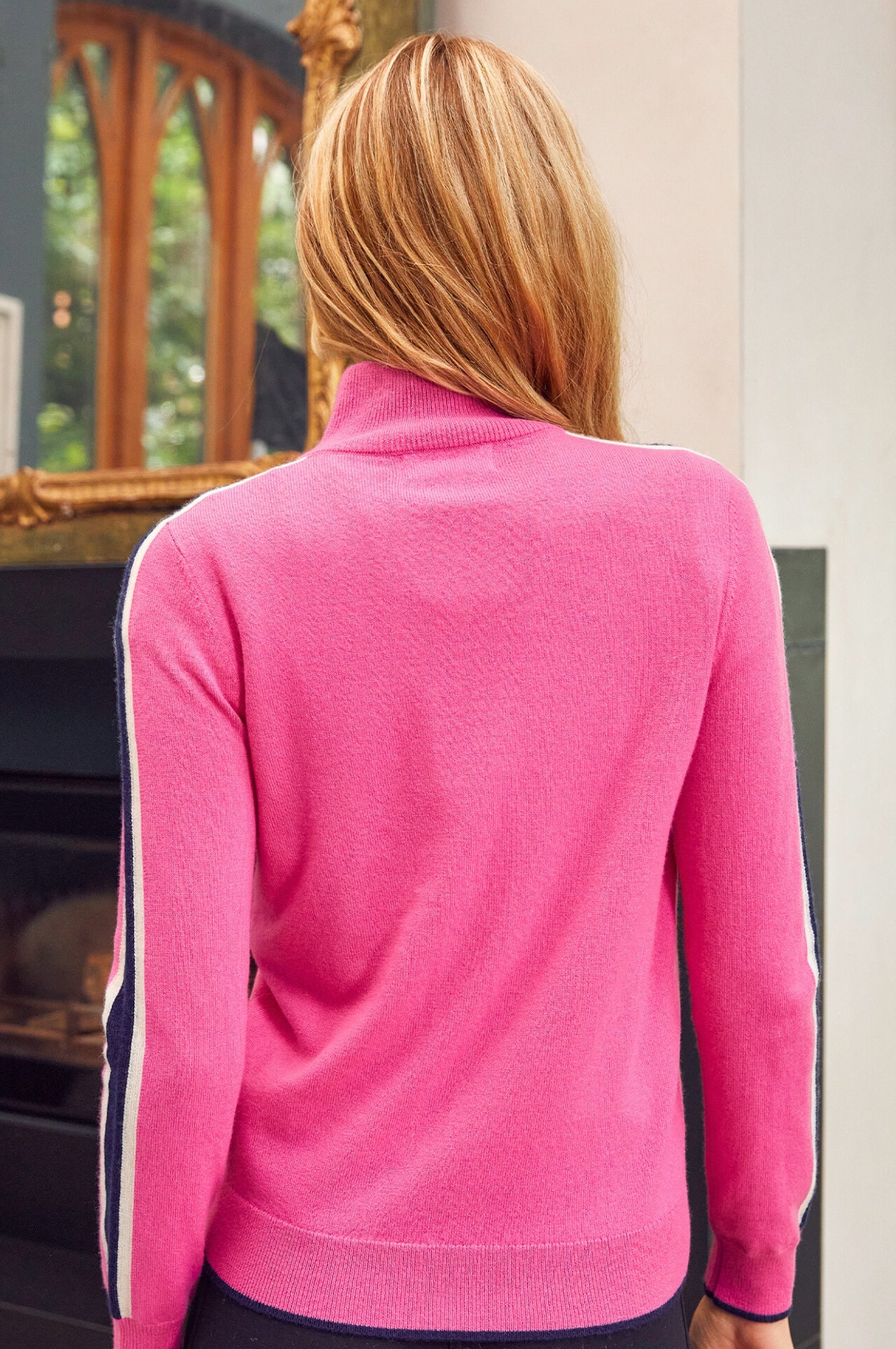 Premium Merino Wool Quarter Zip Sweater for Men & Women - Soft, Breathable & Warm - Pink, Navy, Cream Stripes | Perfect for Hiking, Travel & Casual Wear