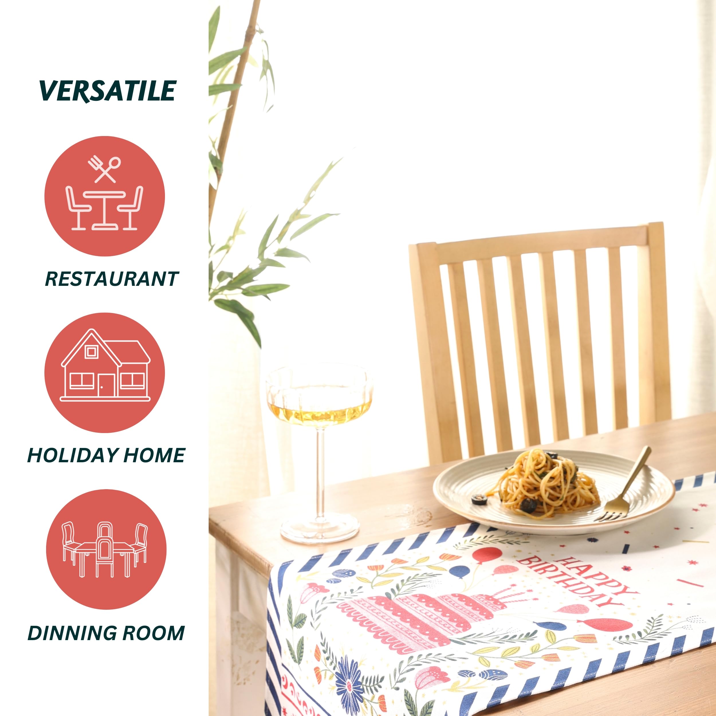 Folkulture 72 Inch Happy Birthday Table Runner - 100% Cotton Boho Table Decor for Birthday Parties, Baby Showers & Special Events - Perfect for Dining Tables, Buffets & Celebration Decorations