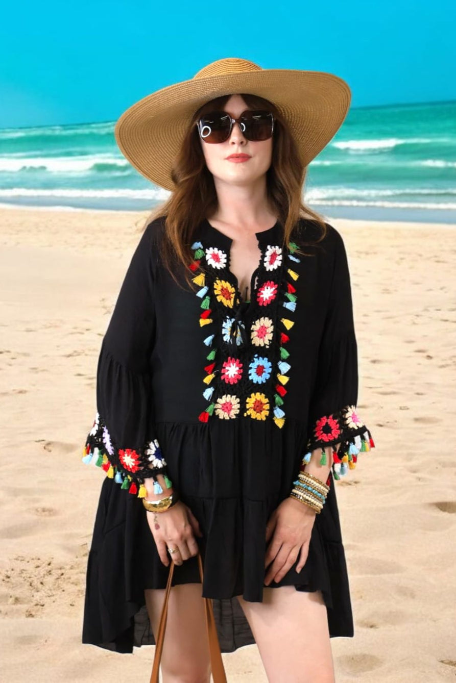 Kiyana Boho Kaftan Black - Stylish Flowy Maxi Dress for Women | Perfect for Beach, Vacation & Summer Outfits