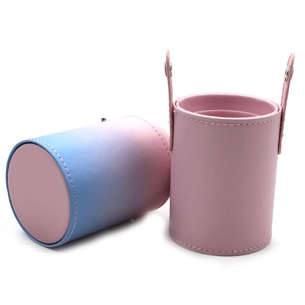 esowemsn Pink & Blue PU Leather Makeup Brush Holder - Travel Cosmetic Organizer with Lid, Waterproof Dustproof Brush Case for Makeup Brushes | Perfect for Home Storage & Travel Beauty Essentials