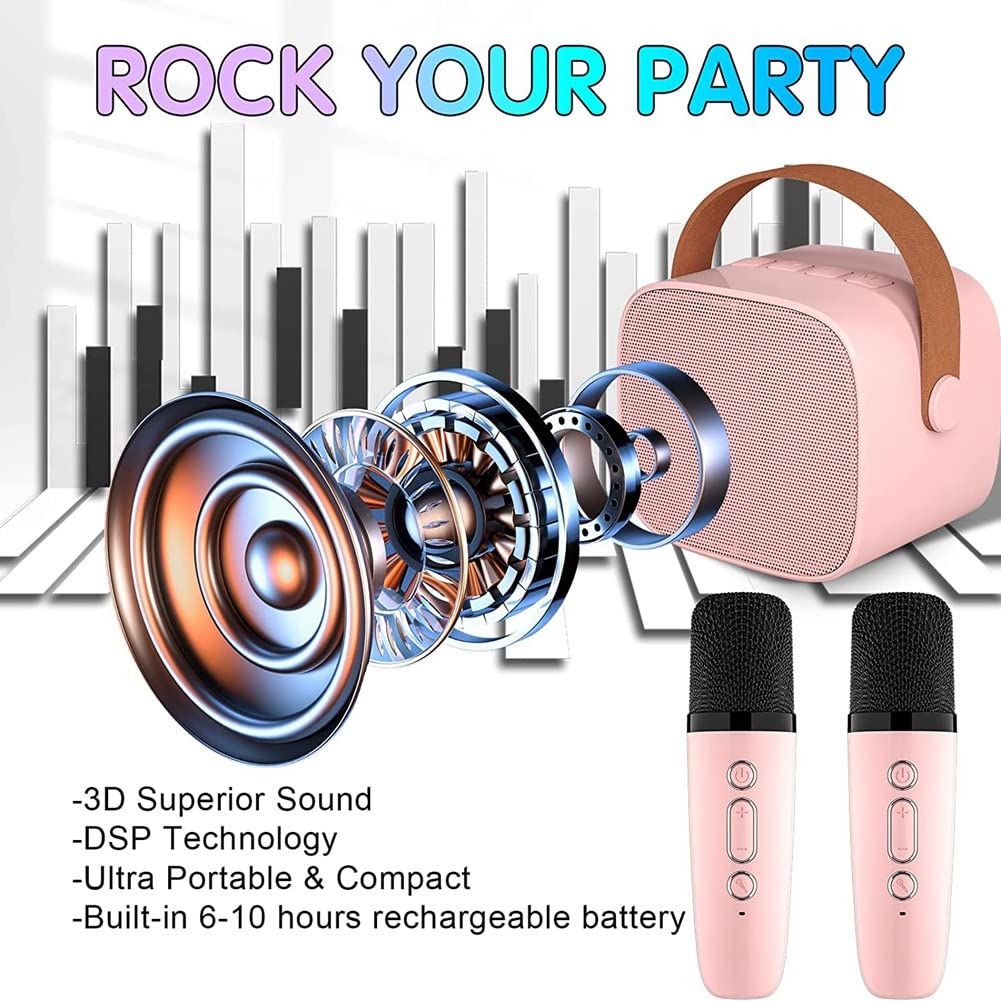Carrub Mini Karaoke Machine with 2 Wireless Microphones - Portable Bluetooth Speaker for Kids & Adults - 18 Pre-Loaded Songs - Perfect for Parties, Family Gatherings & Home Entertainment (Blue)