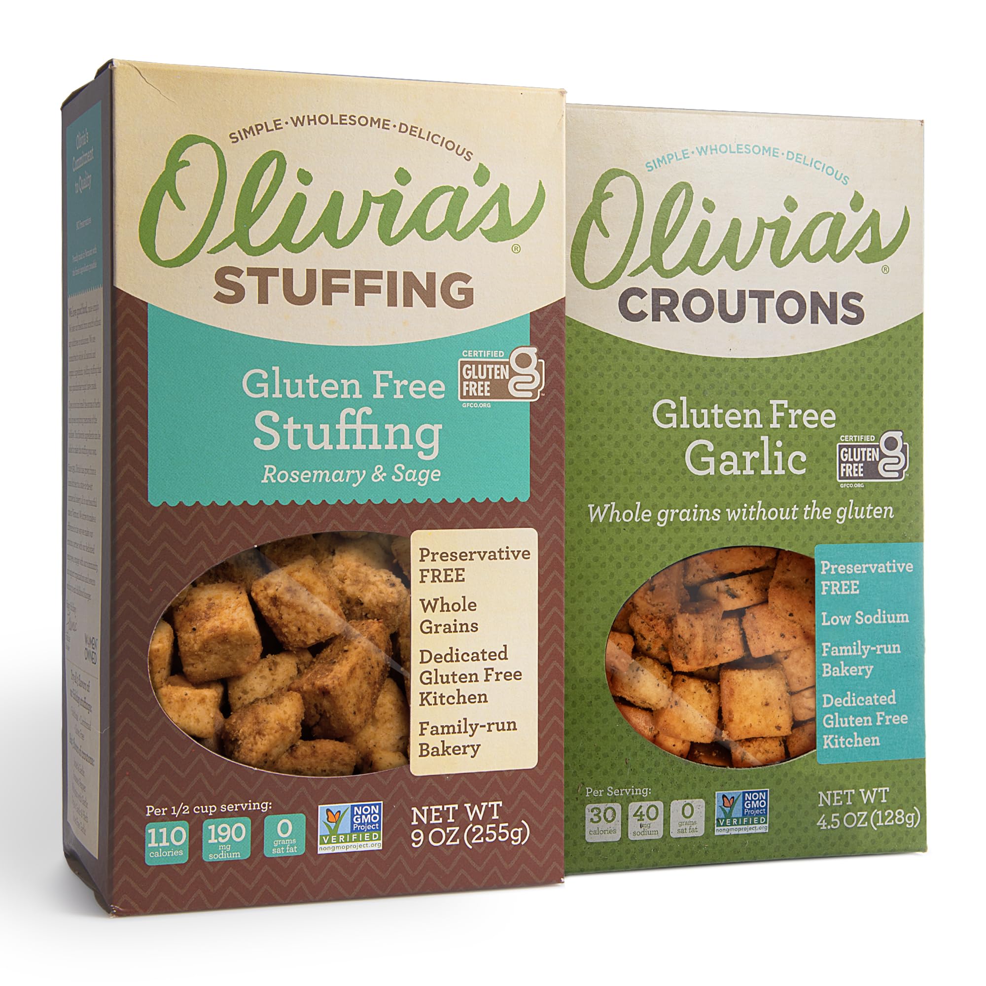Gluten Free Stuffing and Croutons Combo - Rosemary & Sage Herb Seasoned Dressing with Garlic Croutons for Salad | Perfect for Thanksgiving, Holiday Meals & Healthy Snacking