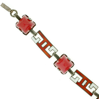 Vintage Art Deco Sterling Silver Carnelian & Enamel Bracelet - Elegant Statement Jewelry for Women, Perfect for Parties, Weddings & Special Occasions