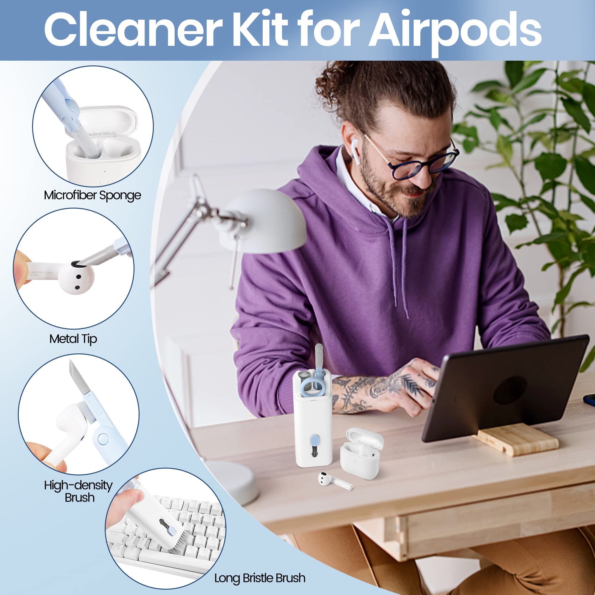 Premium Electronics Cleaning Kit for MacBook, iPad, iPhone & AirPods - Laptop Screen Cleaner, Keyboard & Earbud Cleaning Tools - Blue Computer Maintenance Set for Home & Office Use
