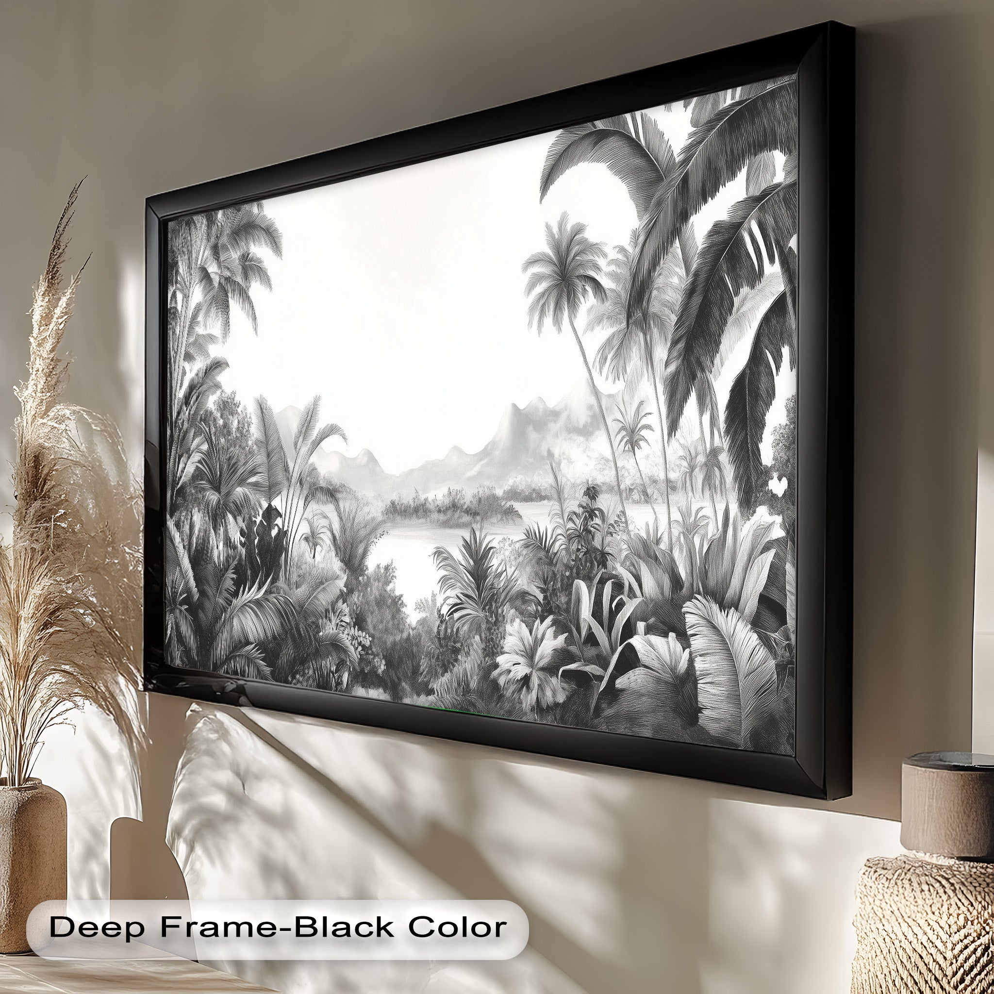 Black and White Jungle Wall Art - Tropical Nature Oil Painting for Living Room, Bedroom & Office Decor | Handmade Canvas Print
