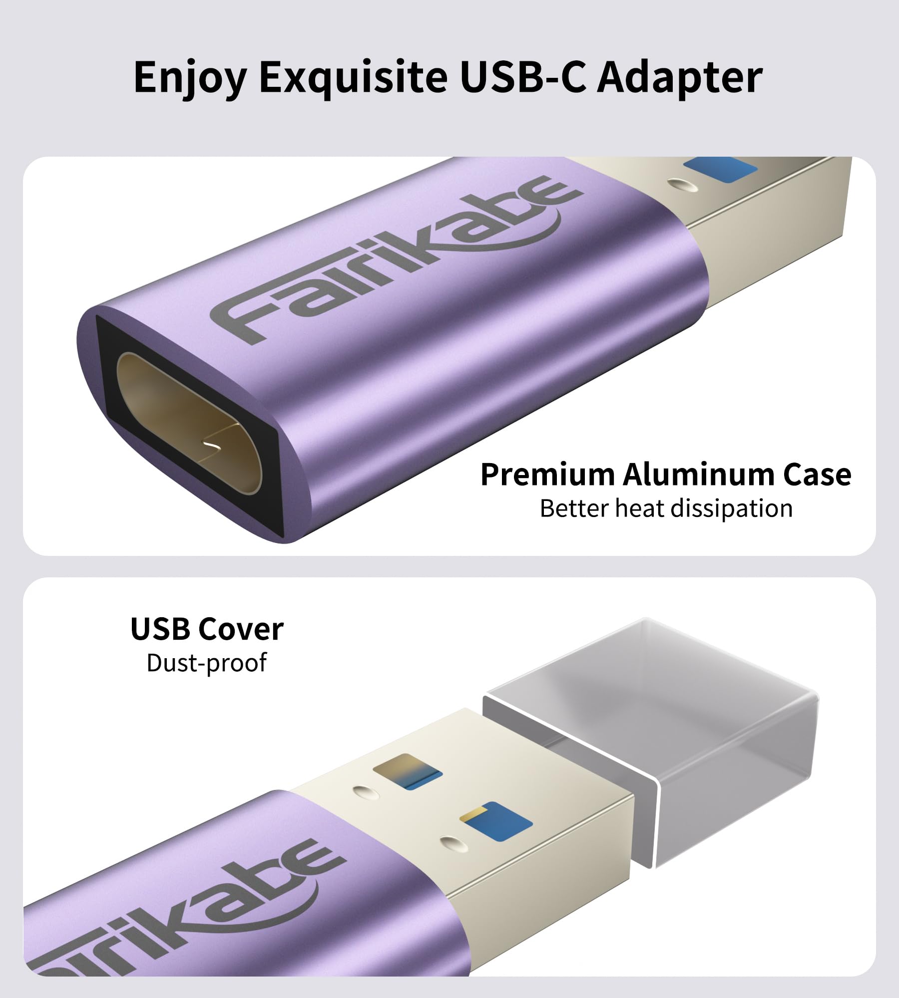 Fairikabe USB A to USB C Adapter 5Gbps High-Speed Data Transfer, USB 3.0 to Type C Converter - Compatible with MacBook, Laptop, PC, Charger, Power Bank (Purple) - Perfect for Office Work, Travel & Mobile Device Charging