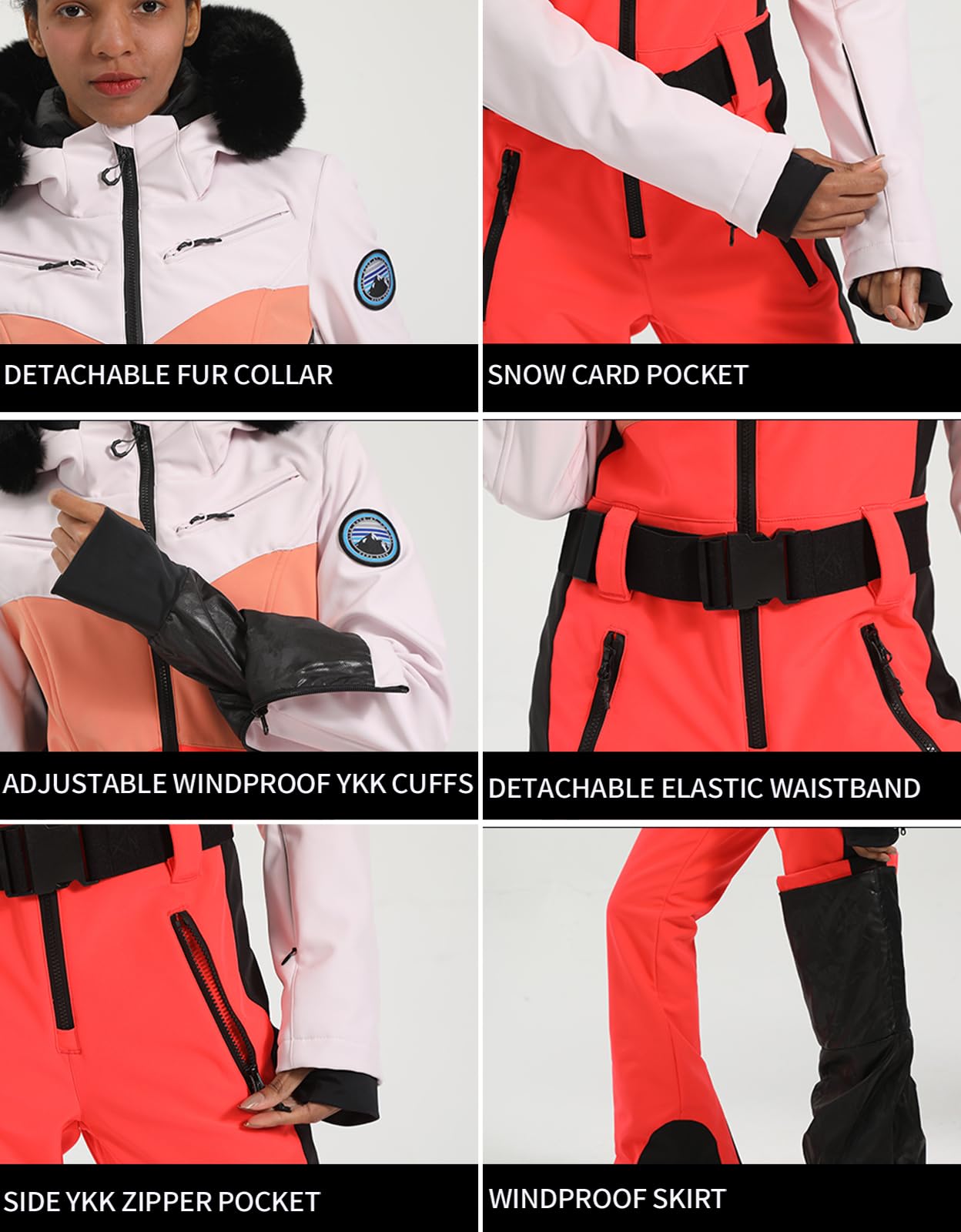 GSOU SNOW Women's One-Piece Waterproof Ski Suit - Insulated Winter Snowboard Jumpsuit with Windproof Design for Skiing, Snowboarding & Outdoor Winter Activities