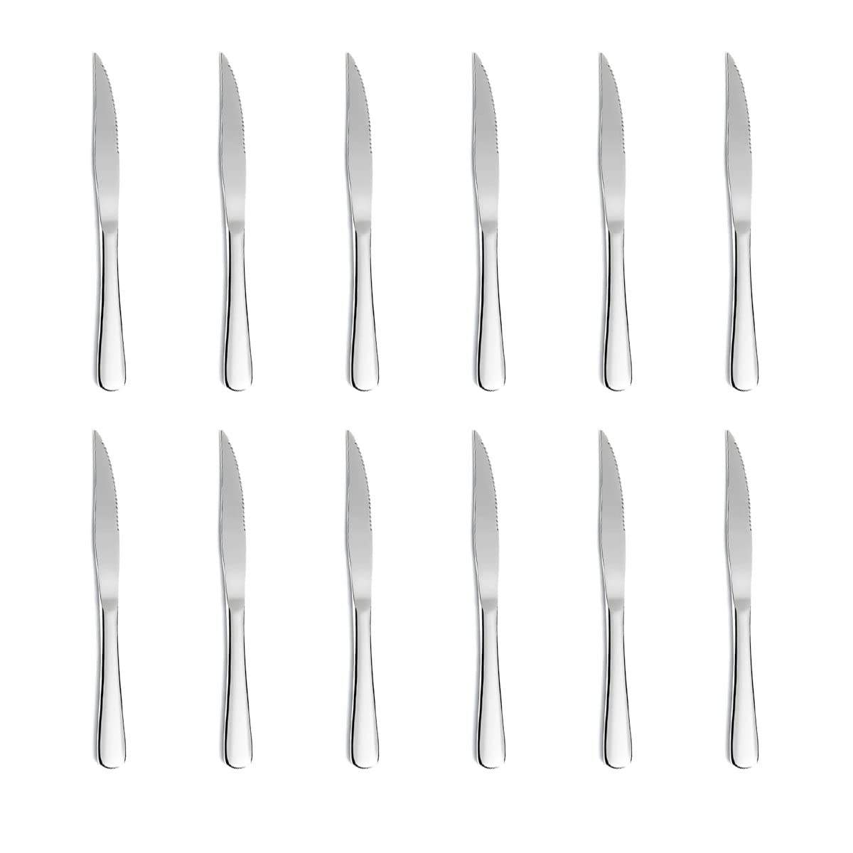 Premium 12-Piece Stainless Steel Steak Knives Set - Sharp Serrated Edge, Dishwasher Safe - Perfect for Steak Dinners, BBQs, and Fine Dining at Home