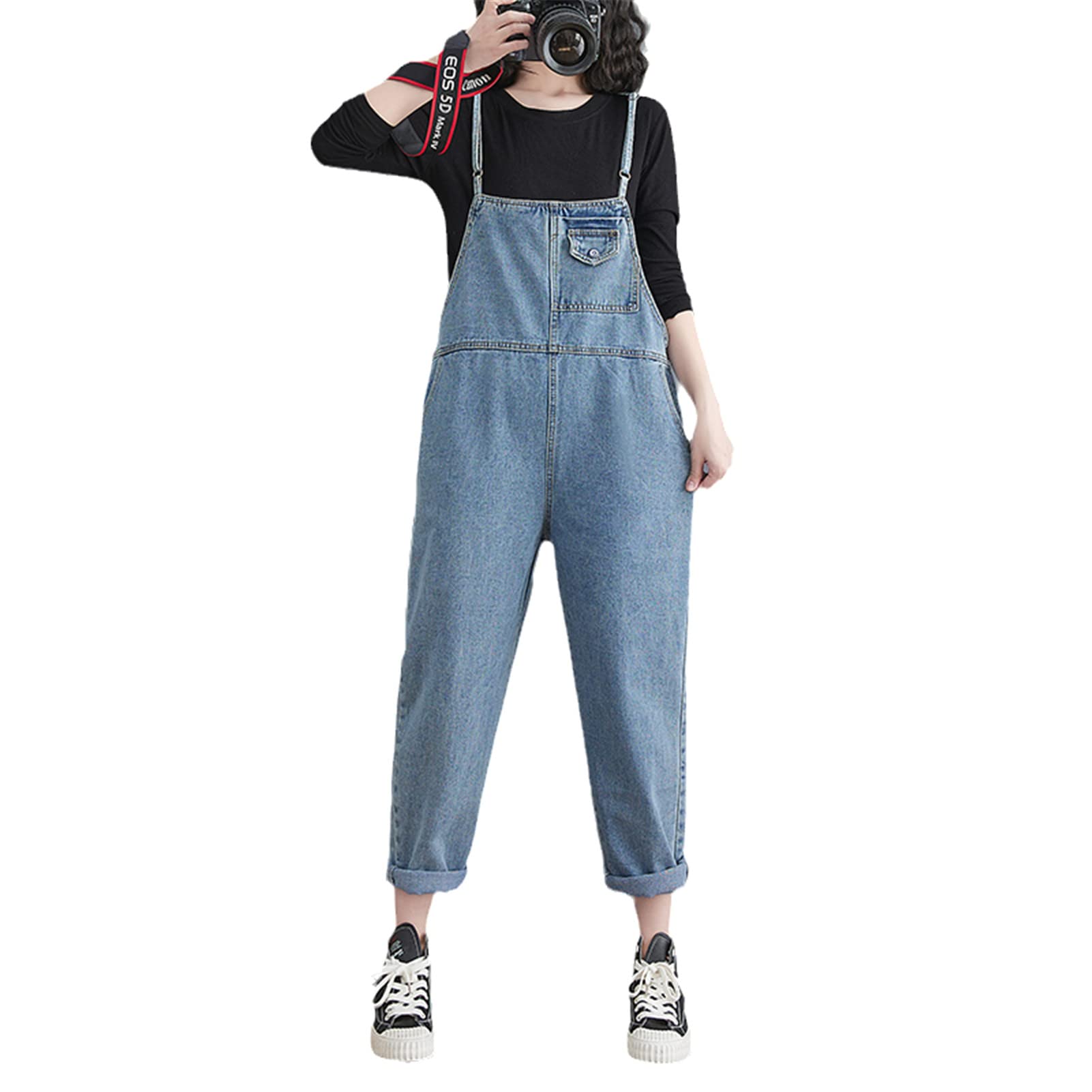 Blue Wide Leg Jeans for Women | Casual Denim Jumpsuit with Spaghetti Straps | Streetwear Loose Overalls | Perfect for Everyday Wear, Weekend Outings & Fashionable Street Style