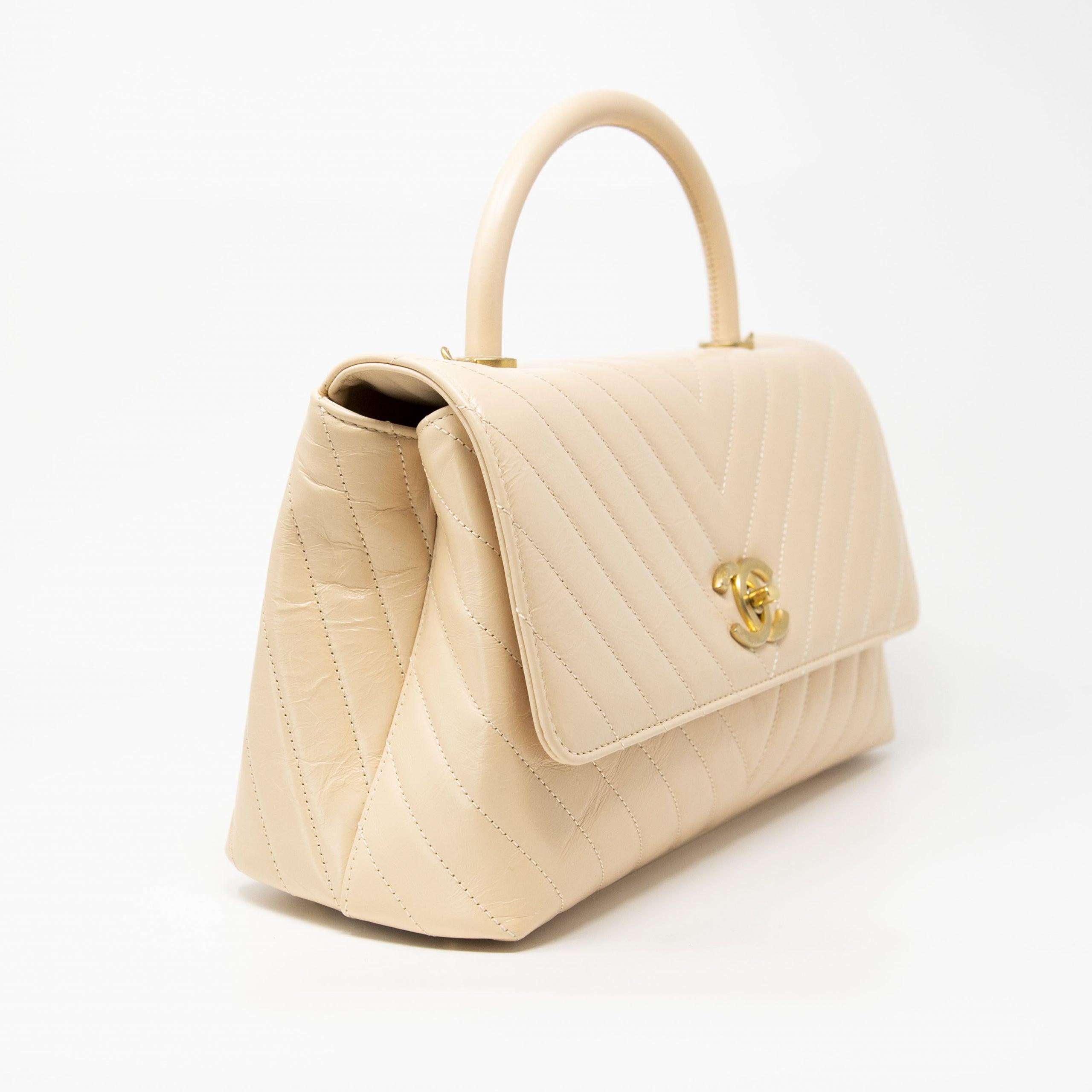 Chanel Beige Medium Coco Handle Bag - Classic Quilted Leather Crossbody & Shoulder Purse for Women | Perfect for Work, Date Night & Special Occasions