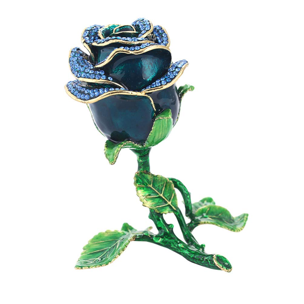 VOSAREA Metal Rose Jewelry Box - Elegant Trinket Storage Organizer for Rings, Necklaces & Earrings | Stylish Home Decor & Gift Idea for Women (Blue)