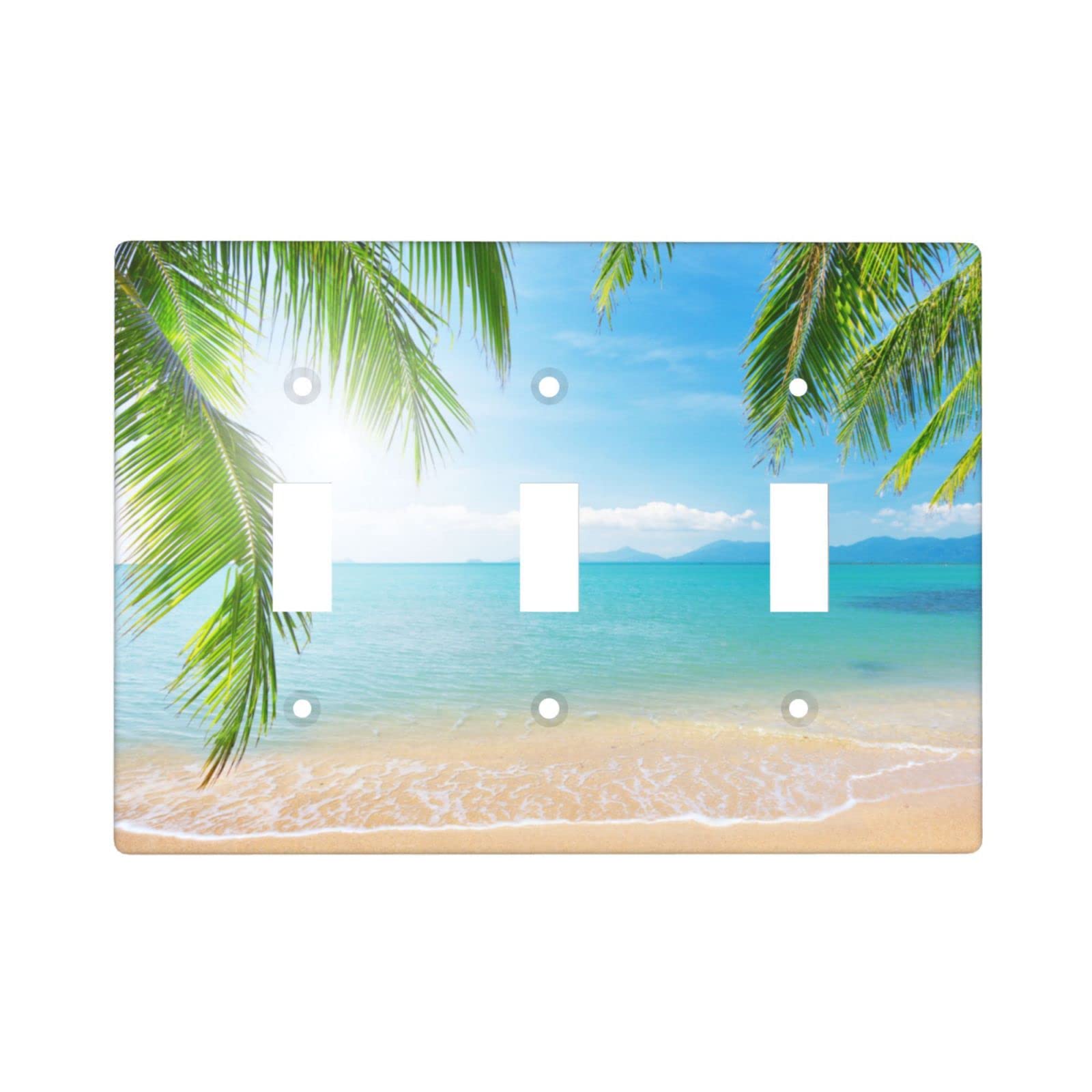 XRELZRS 3 Gang Light Switch Cover - Decorative Ocean Beach Waves Wall Plate, Triple Toggle Standard Size Faceplate - Perfect for Coastal Home Decor, Bathroom, Bedroom & Beach House Lighting