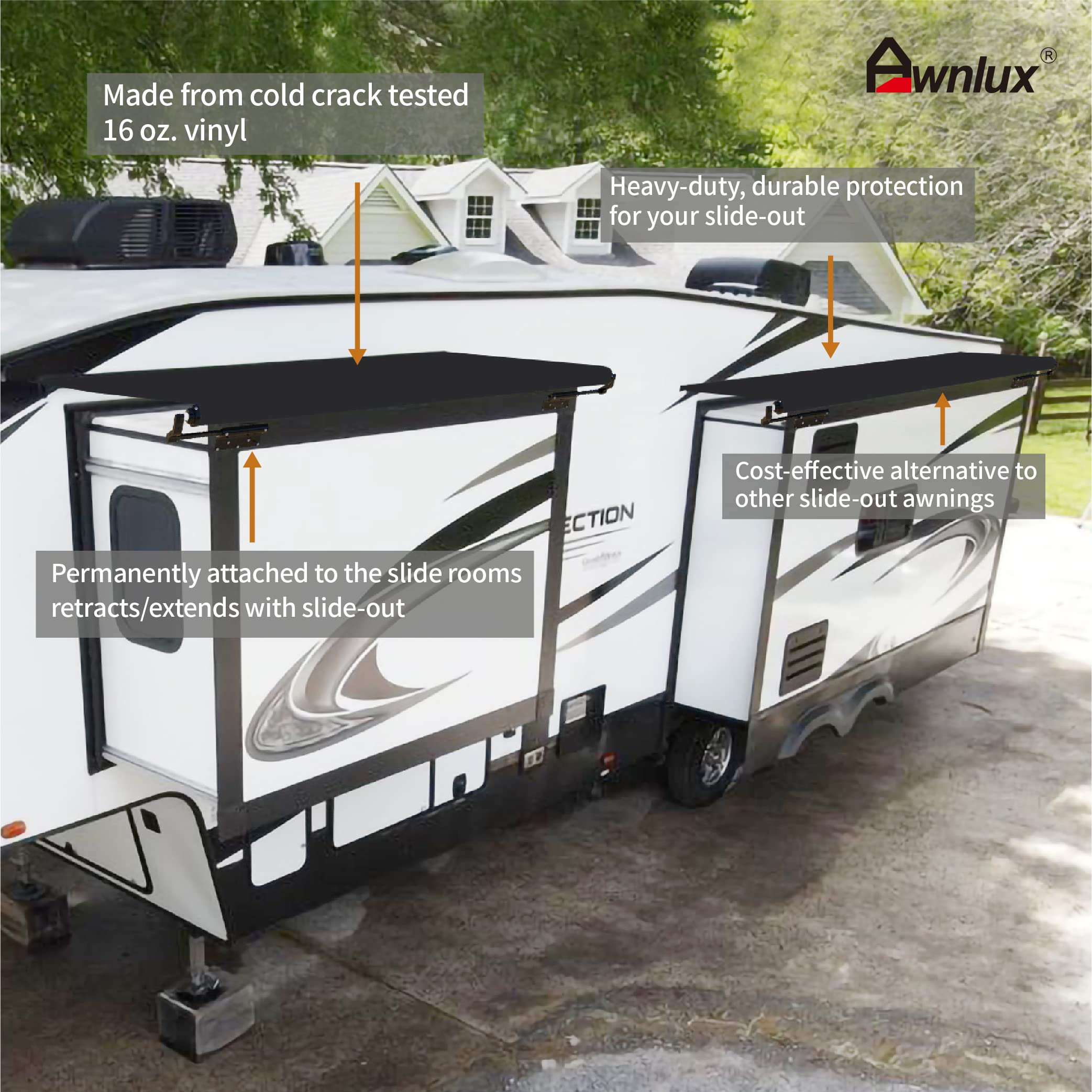 **Awnlux Black Modular Slide Topper Awning for RVs, Travel Trailers, 5th Wheels & Motorhomes – 7'6