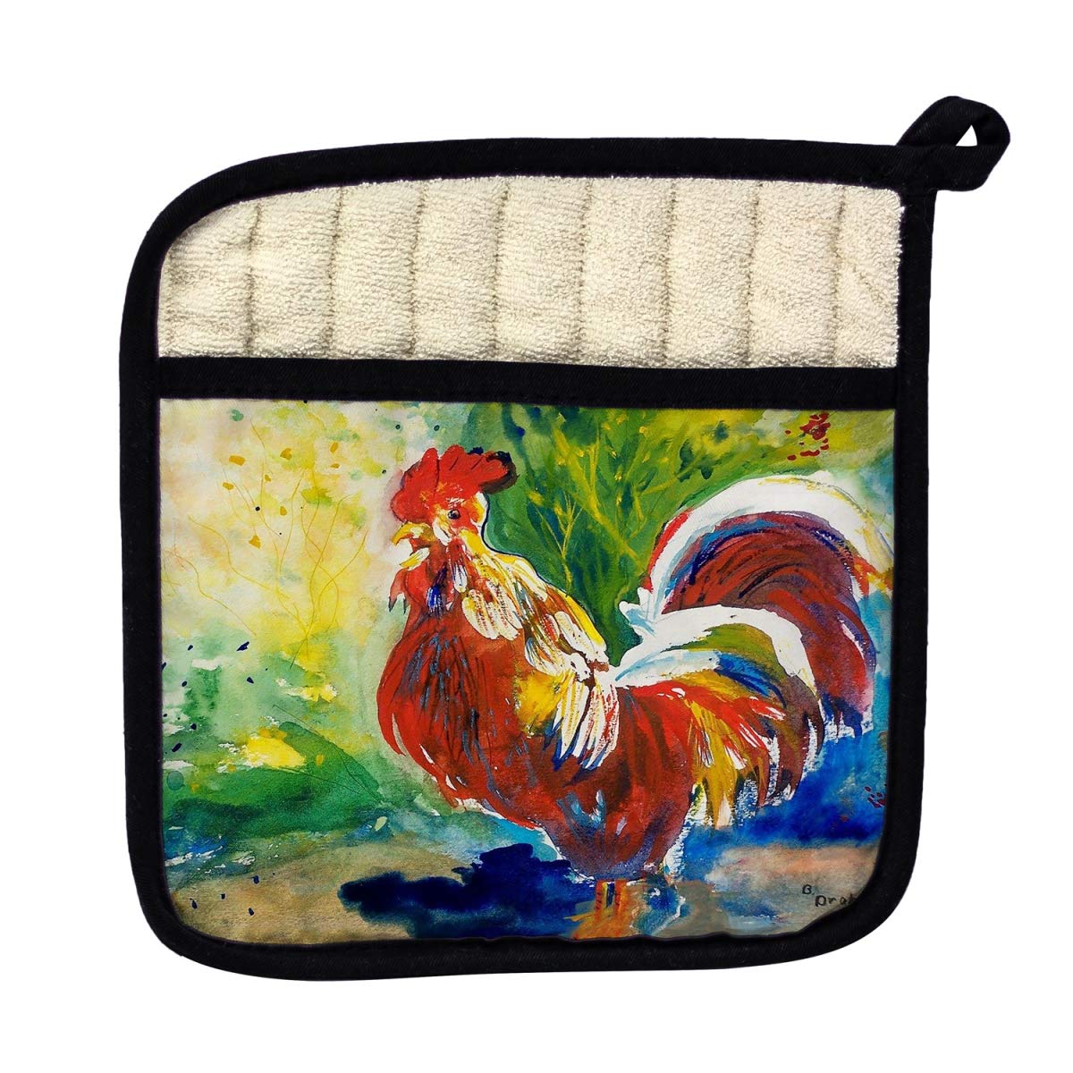 Betsy Drake PT144 Red Rooster Oven Mitt - Heat Resistant Kitchen Glove for Cooking, Baking, and Grilling - Perfect Pot Holder for Hot Pans and Dishes