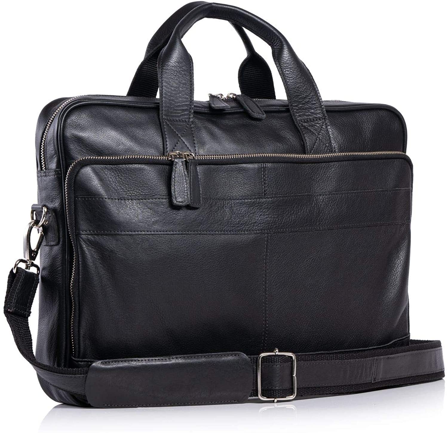 Premium 18 Inch Leather Laptop Briefcase for Men & Women - Stylish Messenger Bag for Office, Business & Travel - Durable Satchel Work Bag (Black) - Perfect for Professionals, Commuters & Business Trips