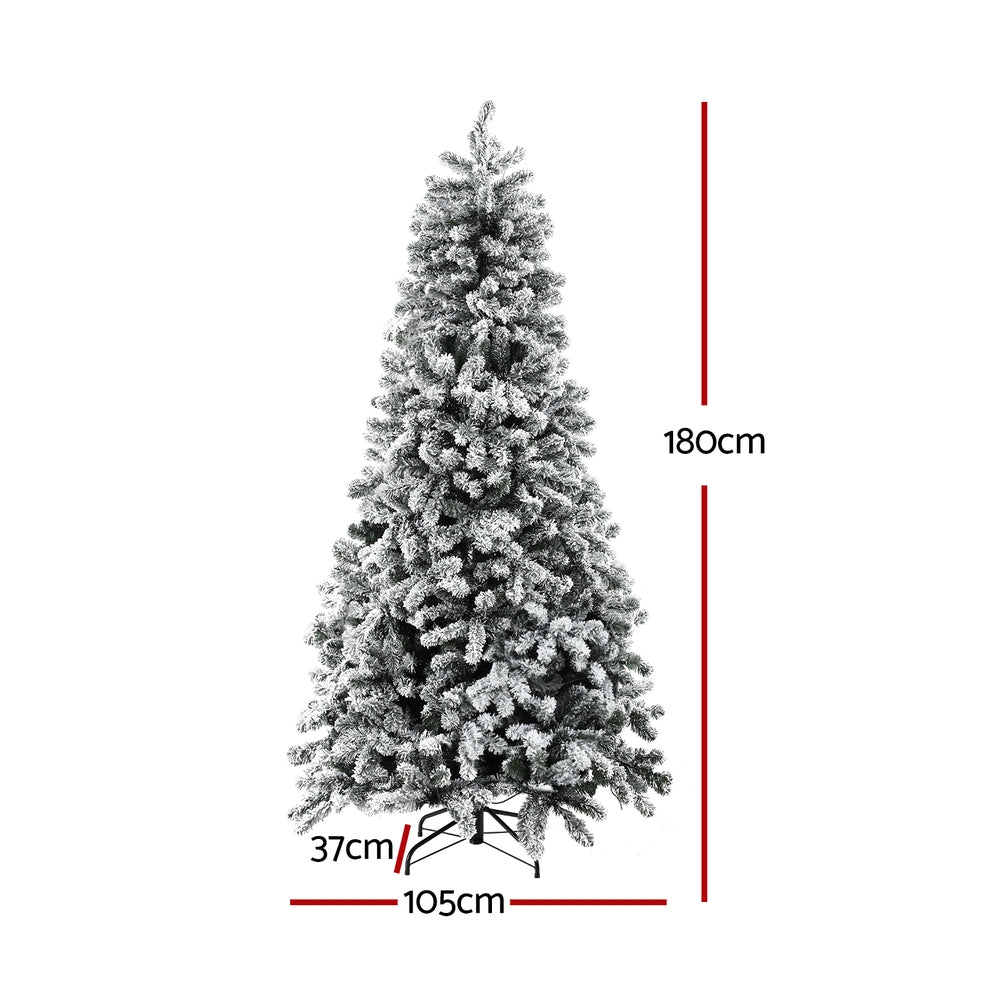 1.8m Snow Flocked Christmas Tree with 8 LED Light Modes - Premium Xmas Decoration for Home, Office & Holiday Party Decor