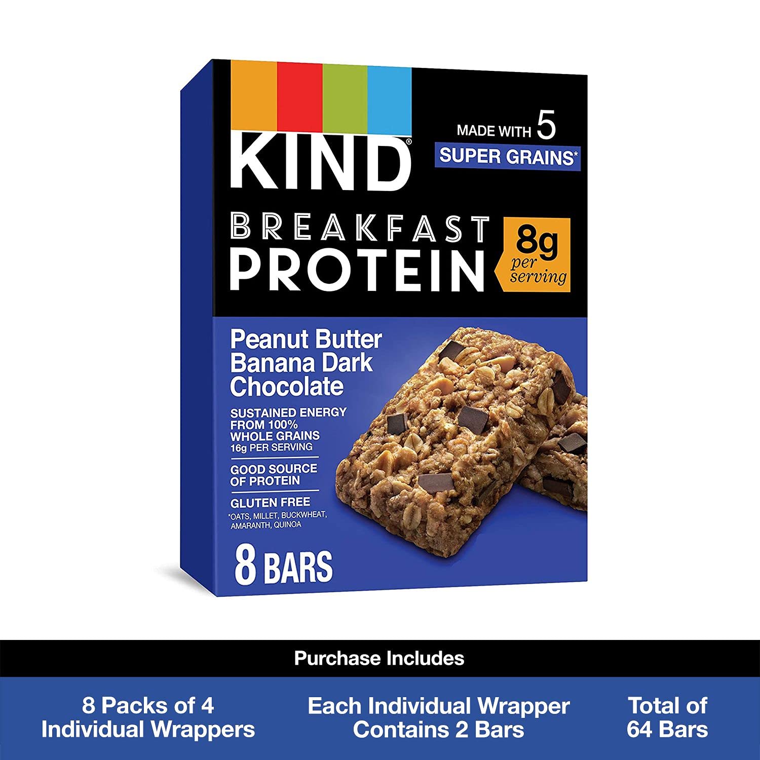 KIND Breakfast Protein Bars - Peanut Butter Banana Dark Chocolate Flavor, Healthy Gluten Free Snacks with 8g Protein (32 Count) - Perfect for On-the-Go Breakfast, Post-Workout Recovery & Office Snacking