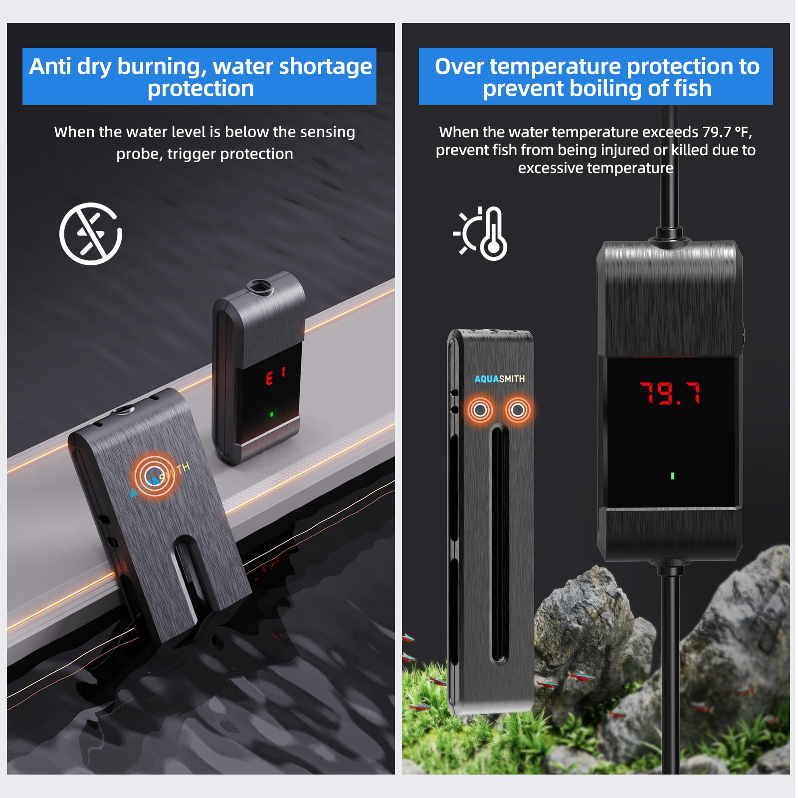 100W Aquarium Heater with Dual-Chip Intelligent Temperature Control - Safe & Reliable for 40-50 Gallon Fish Tanks | Perfect for Tropical Fish, Saltwater & Freshwater Aquariums | Overheating Protection & Auto Shutoff