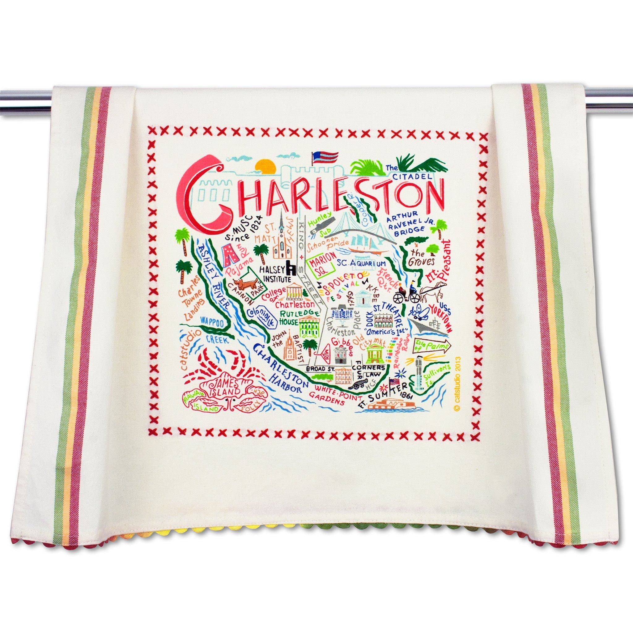 Catstudio Charleston Dish & Hand Towel Set - Absorbent Cotton Kitchen, Bar & Bathroom Towels for Drying Dishes, Glassware & Hands | Perfect for Home, Restaurant & Gifts