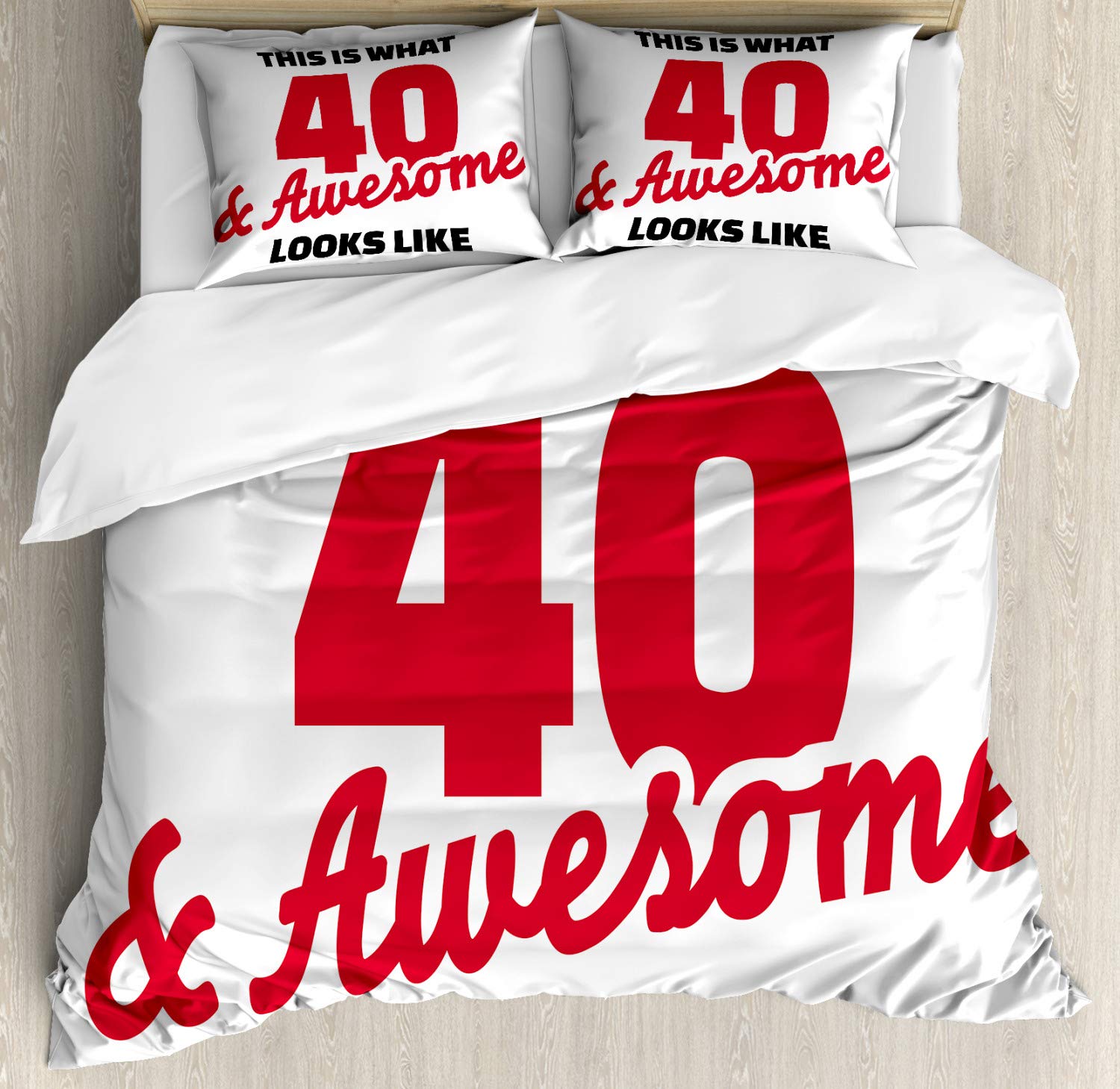 Ambesonne 40th Birthday Duvet Cover Set - 3 Piece California King Bedding with 2 Pillow Shams | Funny 40th Birthday Slogans in Pink, Black & White | Perfect for Adult Birthday Gifts & Humorous Bedroom Decor