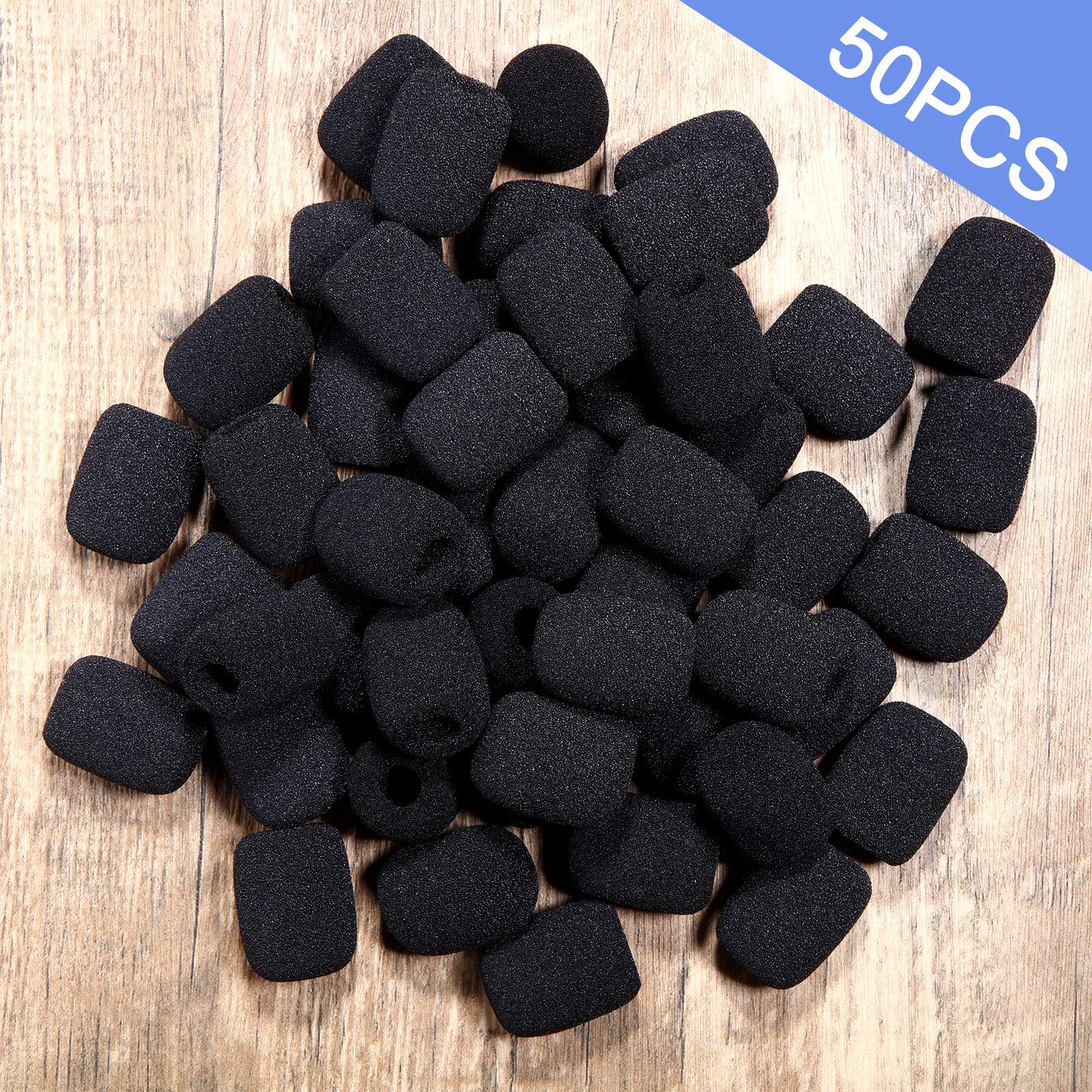 50 Pack Mini Foam Microphone Windscreens - Black Foam Mic Covers for Lavalier & Lapel Mics - Noise Reduction Protection for Podcasting, Streaming, Interviews & Public Speaking