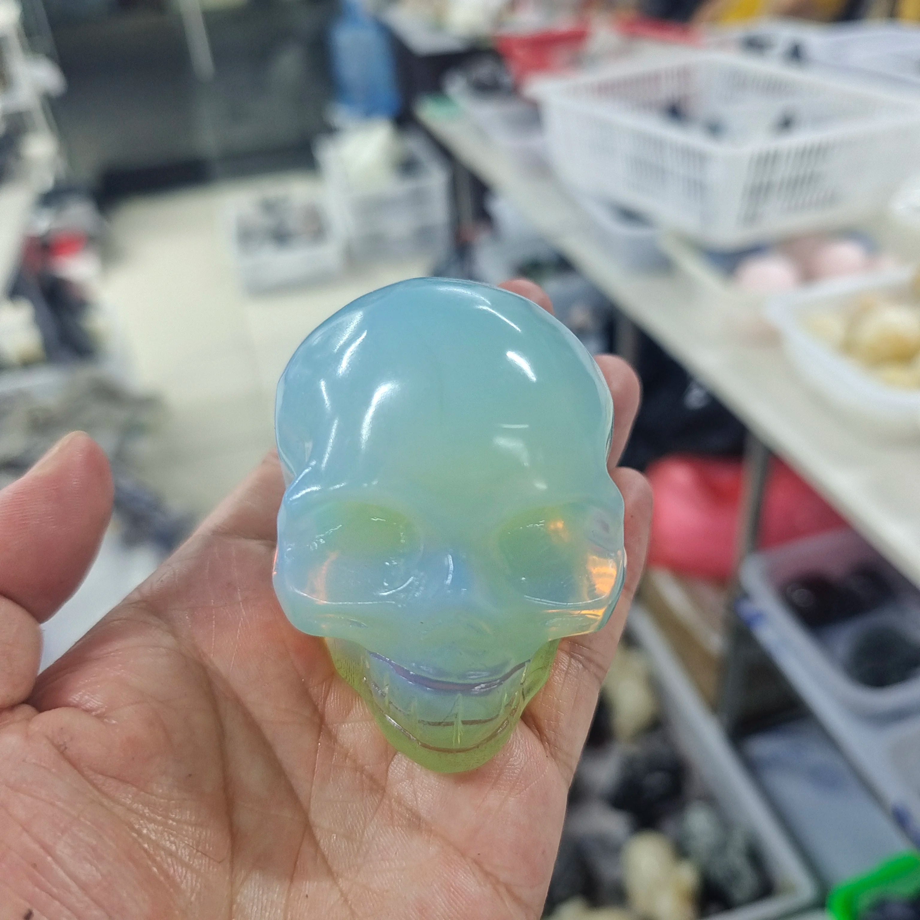 Natural Gemstone Skull Head Statue - Hand Carved Healing Crystal for Reiki, Witchcraft & Meditation | Unique Home Decor, Spiritual Gift & Halloween Decoration