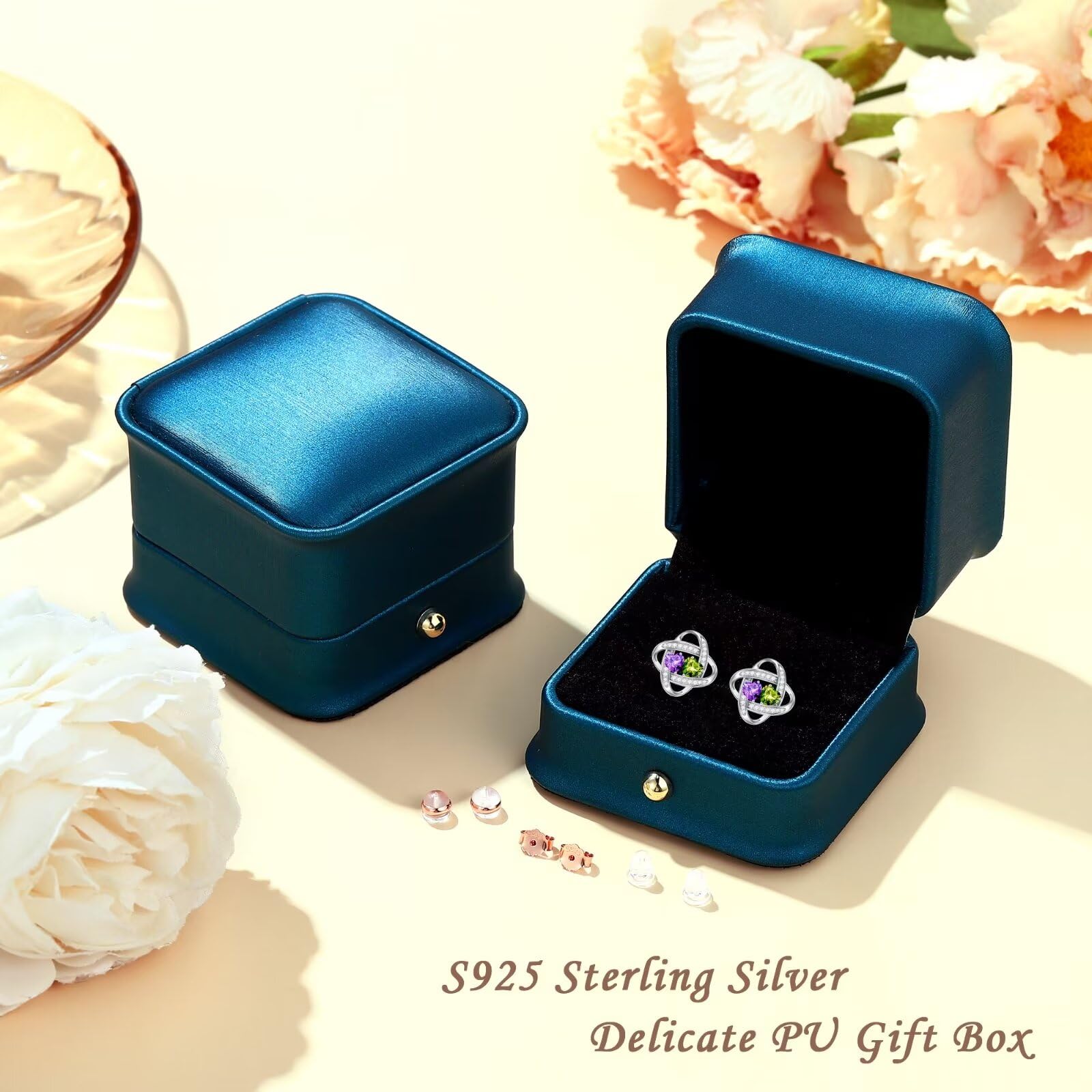 925 Sterling Silver Double Birthstone Stud Earrings for Women - Elegant Anniversary & Birthday Jewelry Gifts for Wife, Girlfriend, Mom, Daughter | Perfect for Weddings, Parties & Special Occasions