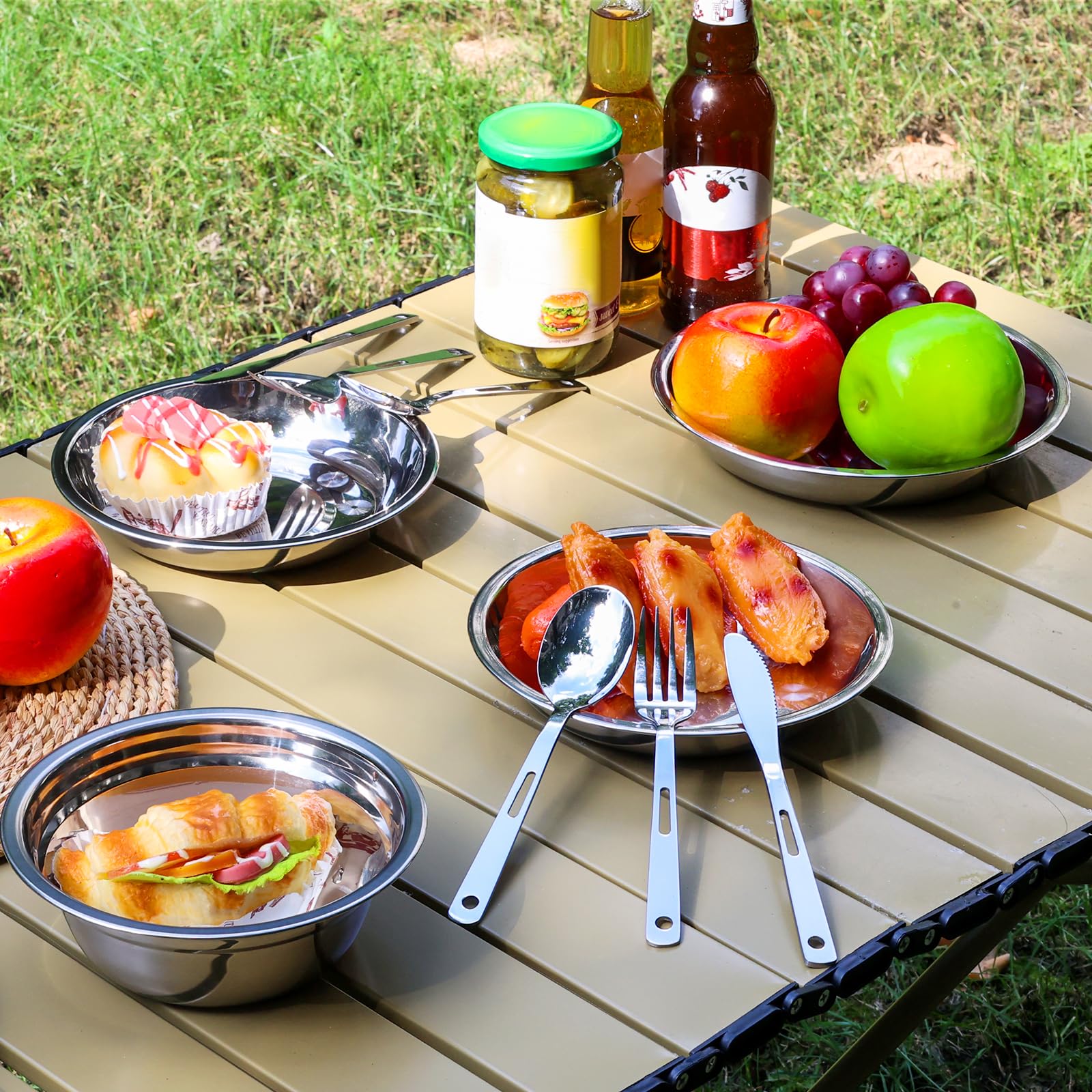 28-Piece Camping Mess Kit - Lightweight Dinnerware Set with Bowls, Plates, Knives, Forks & Spoons | Perfect for Outdoor Adventures, Picnics & RV Travel | Durable Camping Cookware & Essential Accessories