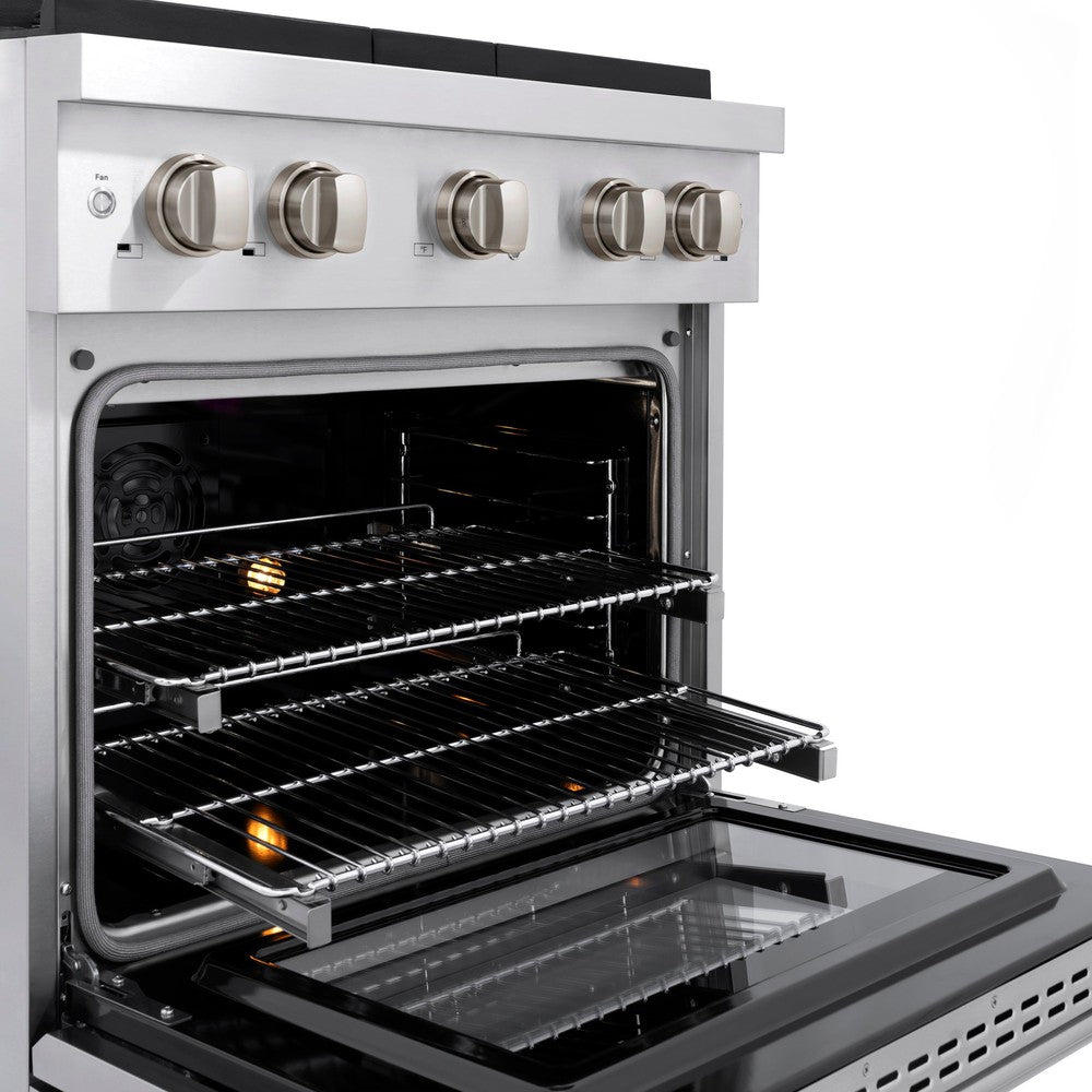 ZLINE 30-inch 4.2 cu. ft. Stainless Steel Dual Fuel Range - Gas Cooktop & Electric Convection Oven with 4 Brass Burners (SDR BR 30) | Perfect for Modern Kitchens, Home Chefs & Professional Cooking