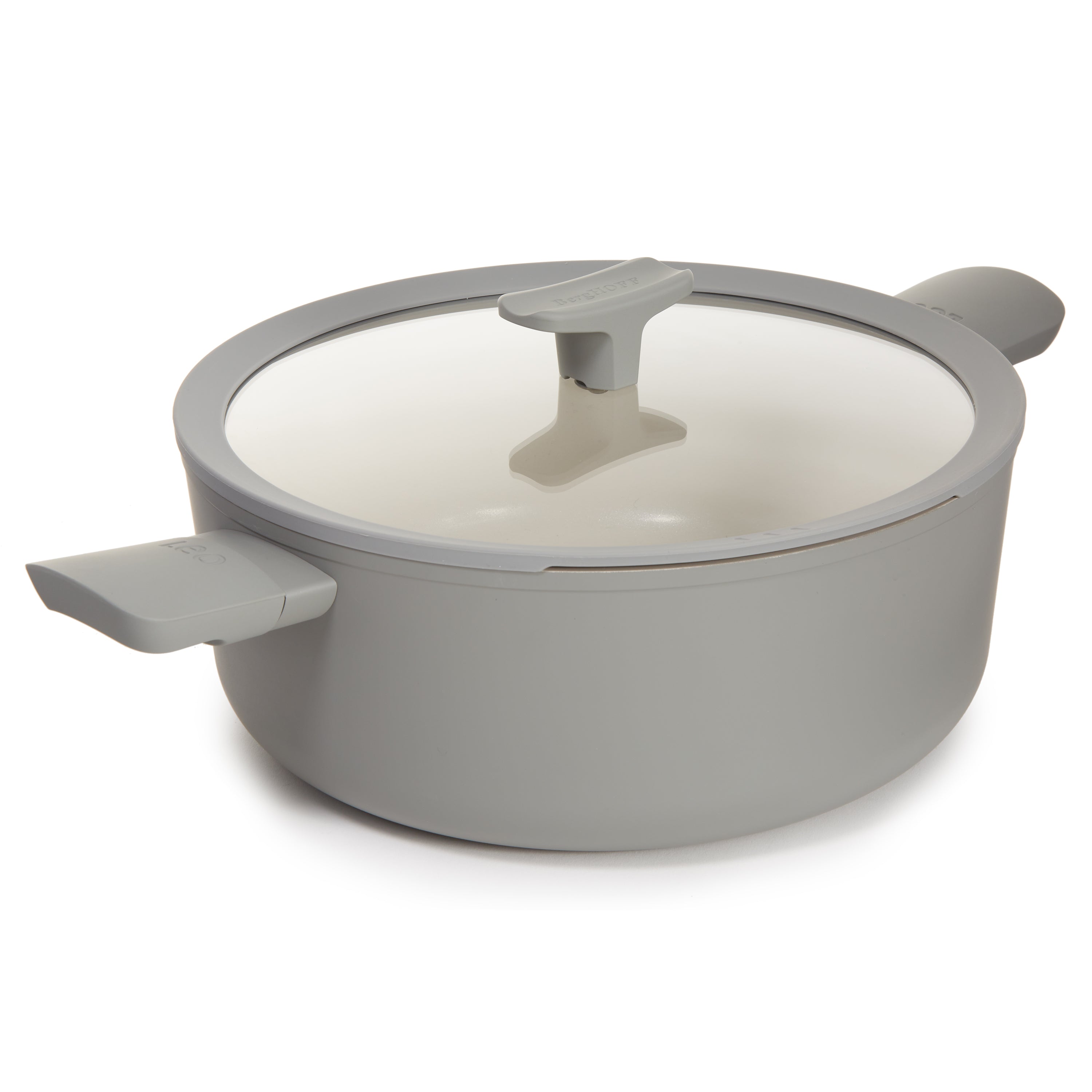 BergHOFF Balance 6.5qt Nonstick Ceramic Stockpot with Glass Lid - Eco-Friendly Recycled Aluminum Cookware for Soups, Stews & Pasta - Moonmist Color for Modern Kitchens
